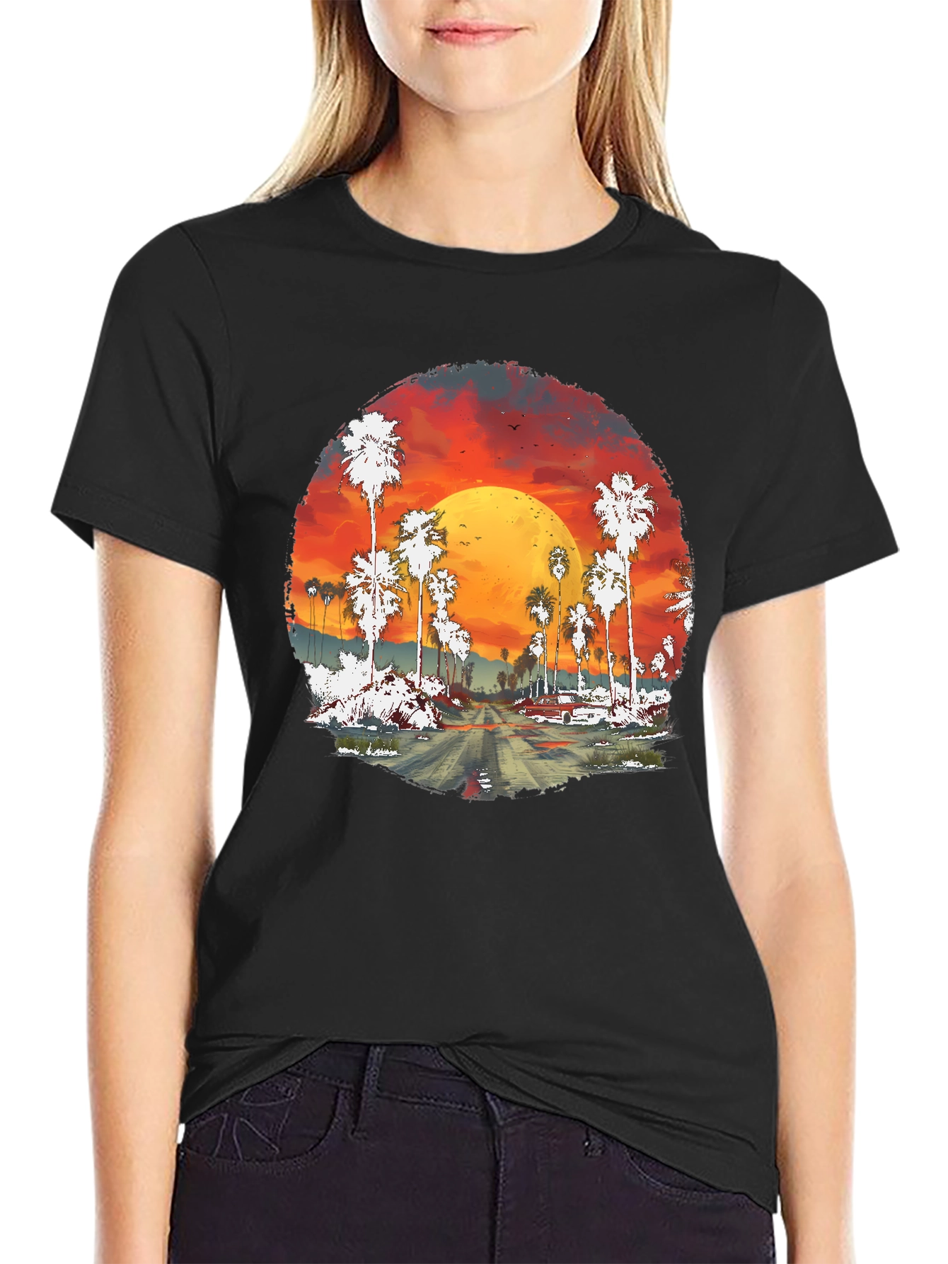 Sunset Palms Graphic Tee - Retro Style