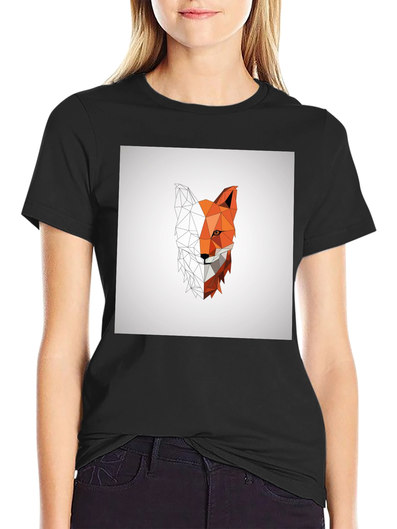 Geometric Fox Graphic Tee - Modern Polygon Design