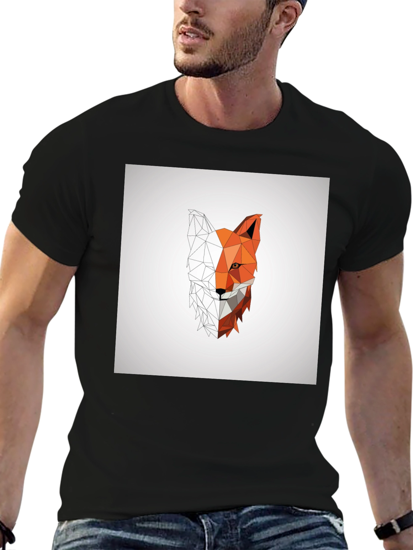 Geometric Fox Graphic Tee - Modern Polygon Design