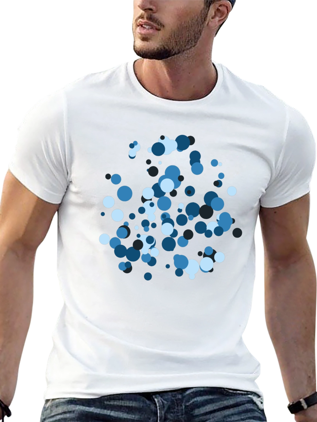 Cool Blue Circle Pattern Black T-Shirt