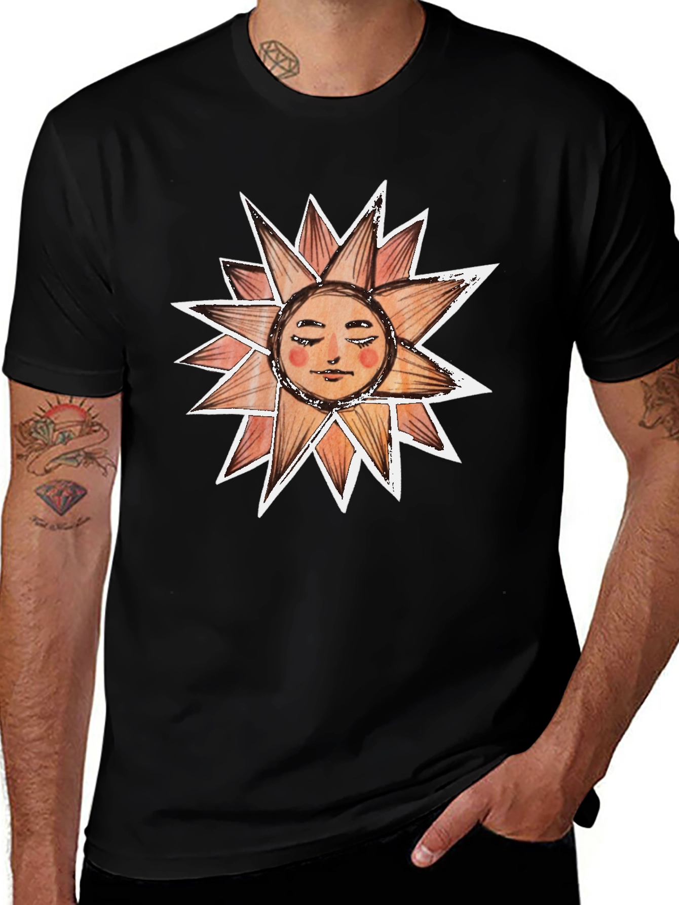 Sun Face Graphic Tee - Black Cotton T-Shirt
