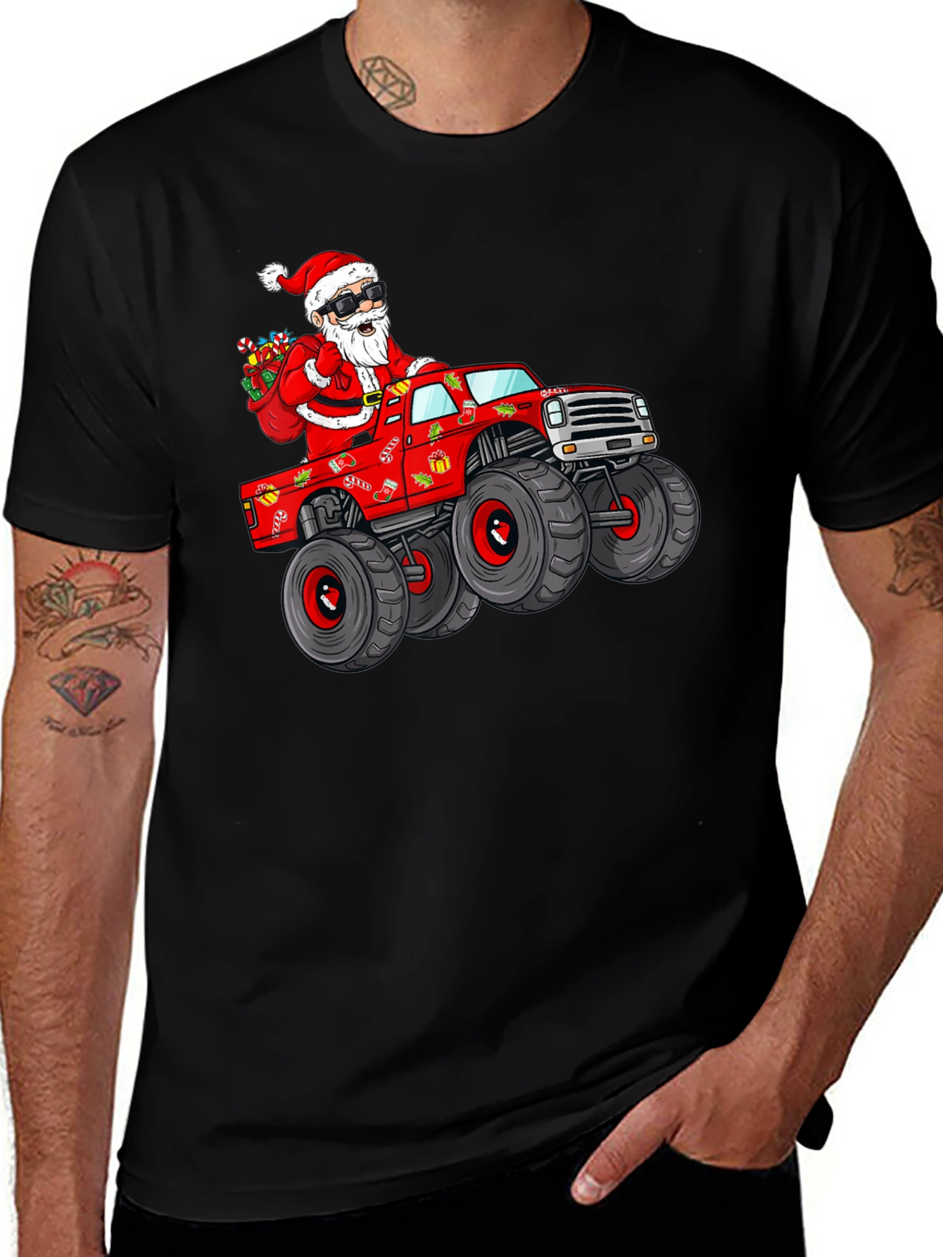Santa Monster Truck Graphic T-Shirt
