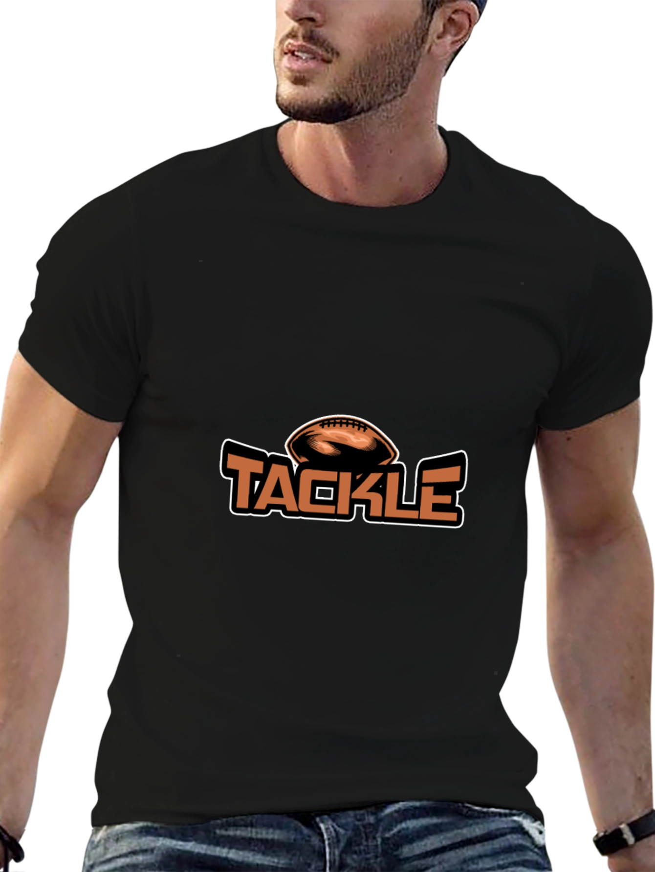 Tackle Football Graphic Tee - Black Cotton Blend