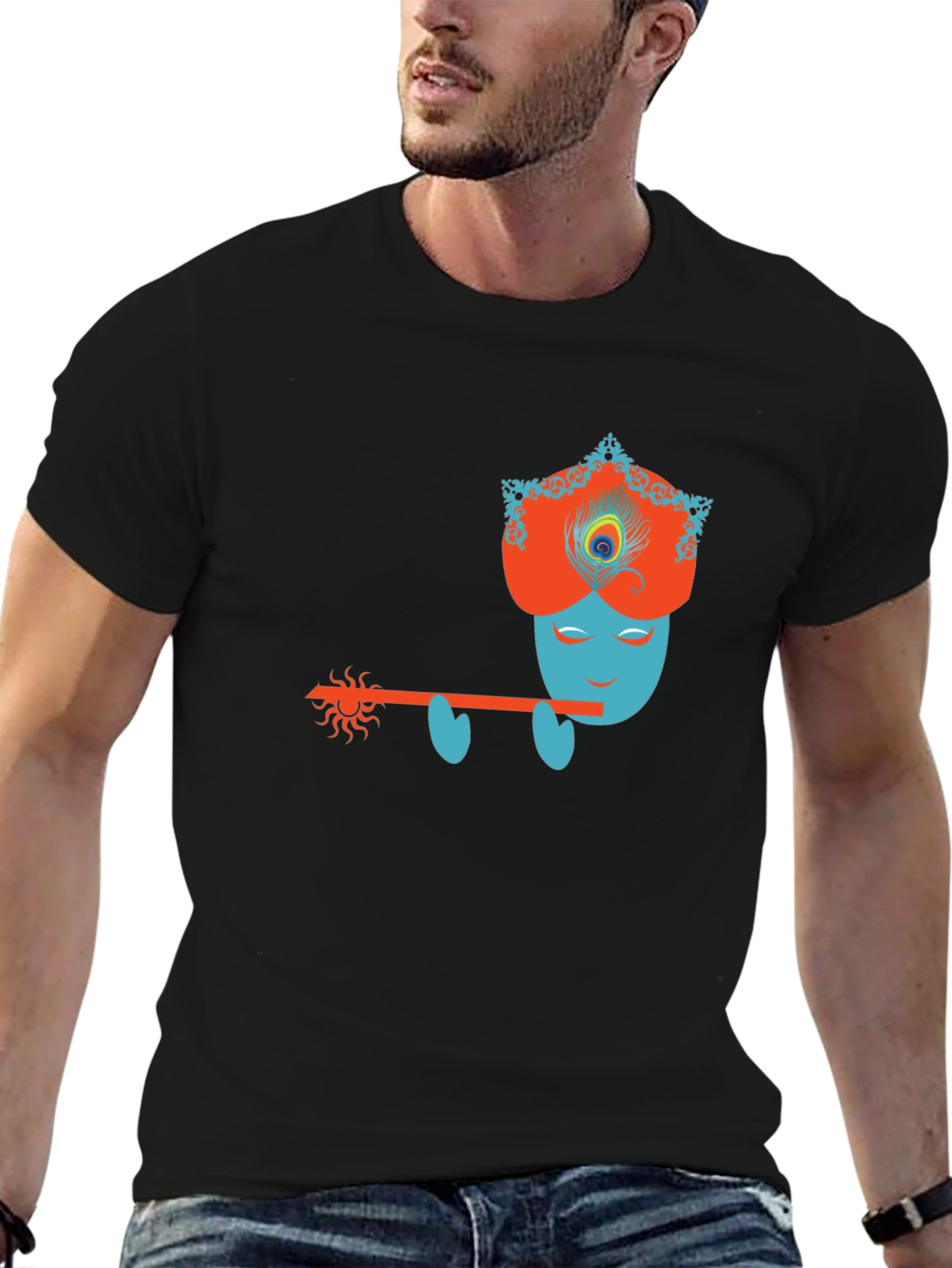 Krishna Flute Player Graphic Tee - Mens Black T-Shirt