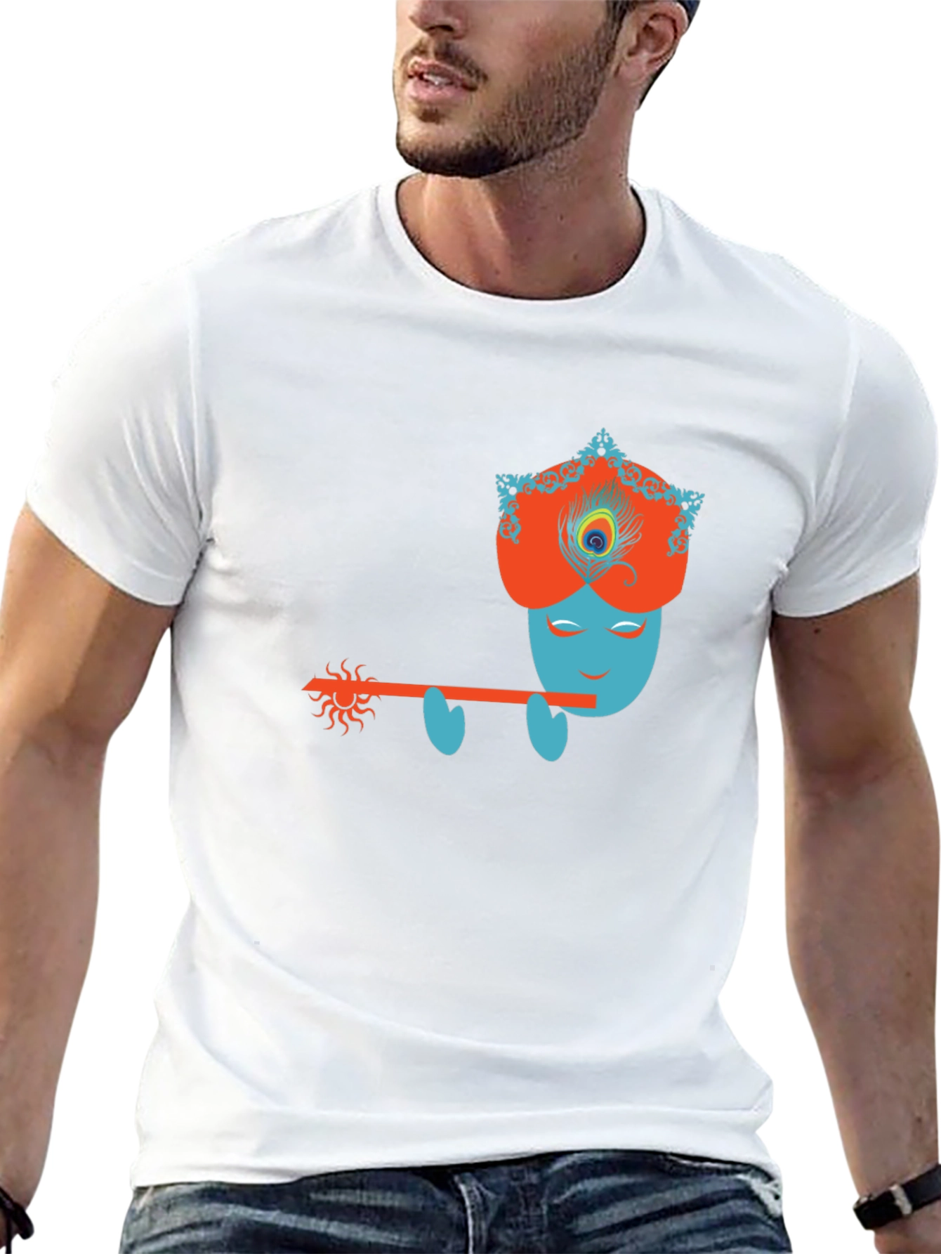 Krishna Flute Player Graphic Tee - Mens Black T-Shirt