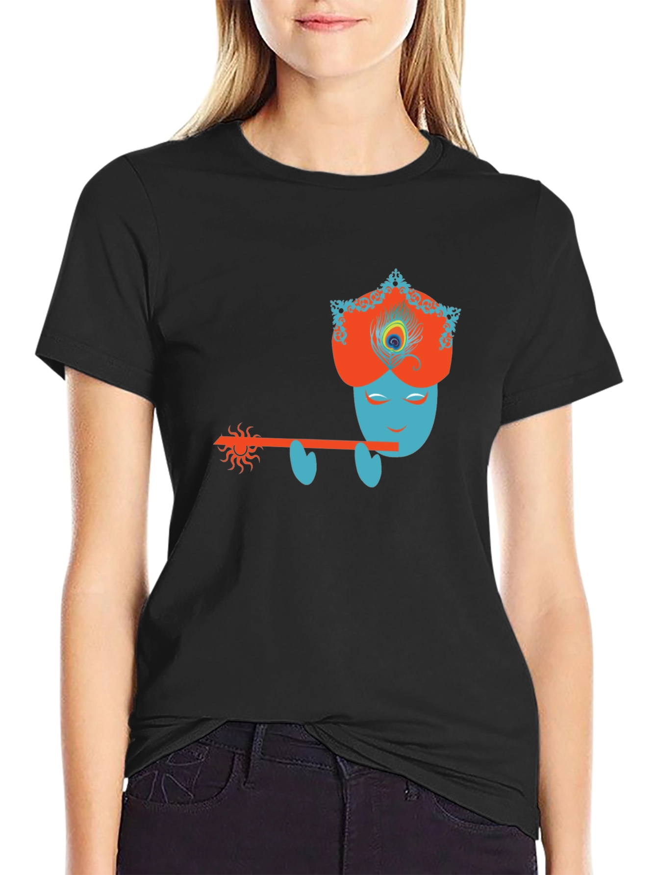 Krishna Flute Player Graphic Tee - Mens Black T-Shirt