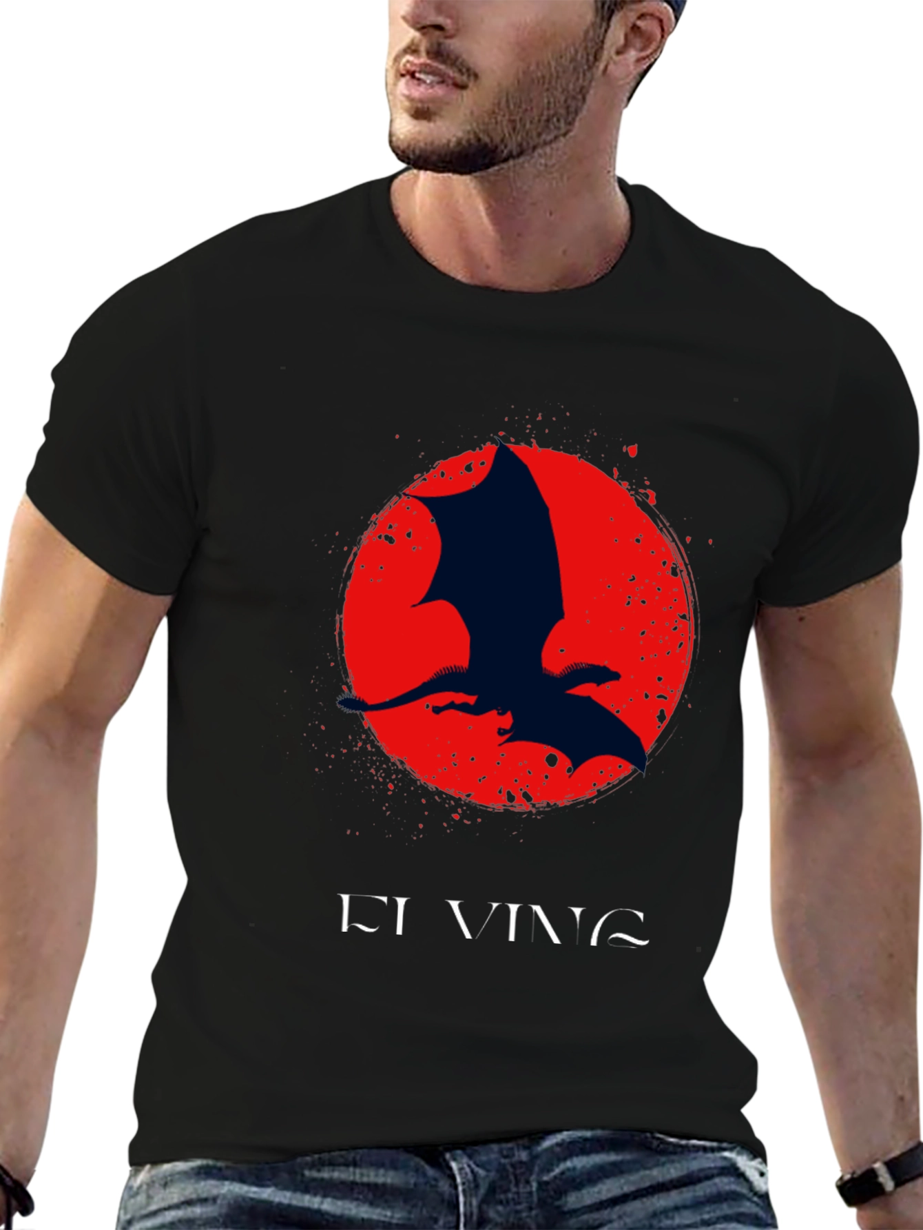 Dragon Silhouette Graphic Print Crew Neck Tee