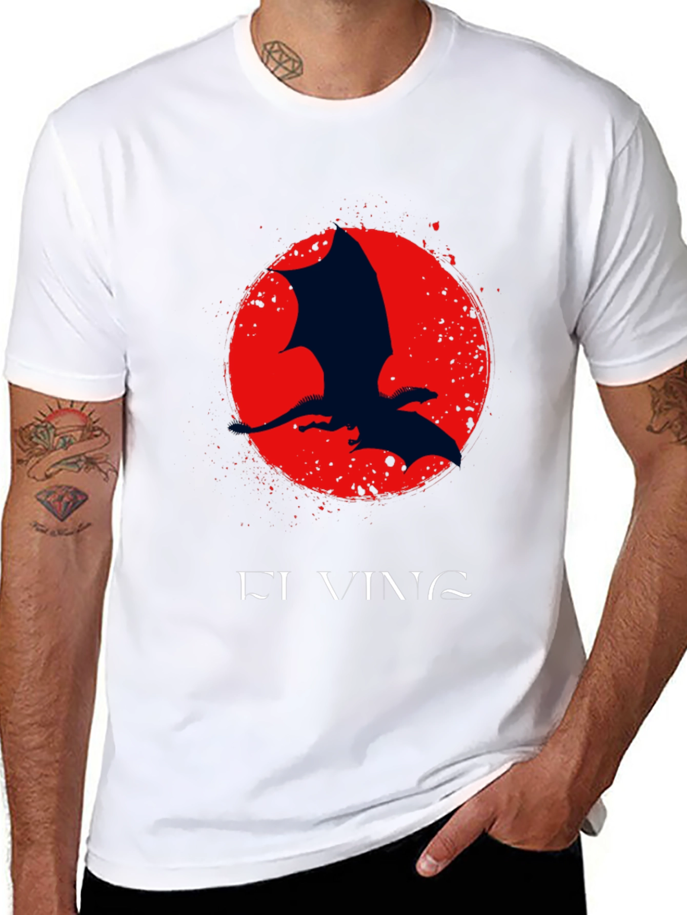 Dragon Silhouette Graphic Print Crew Neck Tee