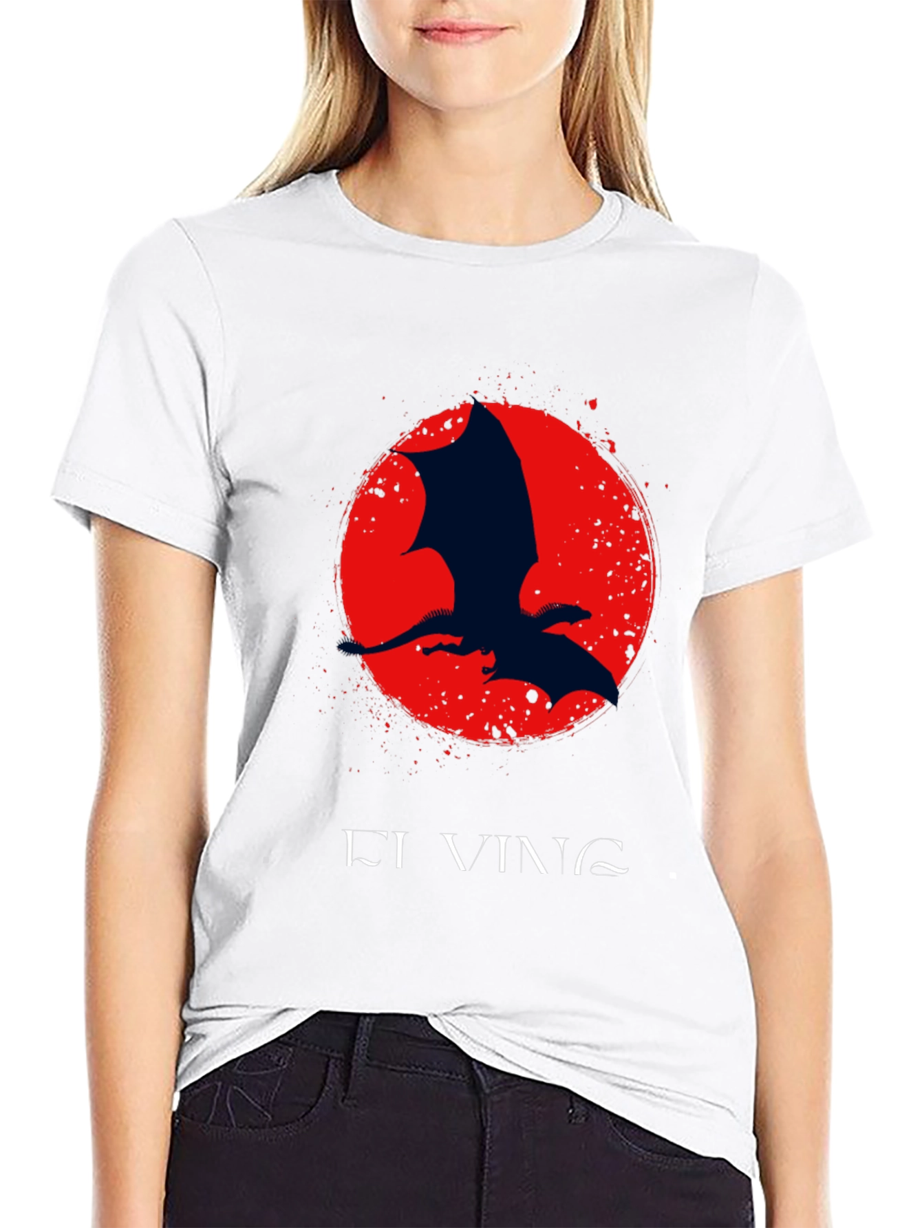 Dragon Silhouette Graphic Print Crew Neck Tee