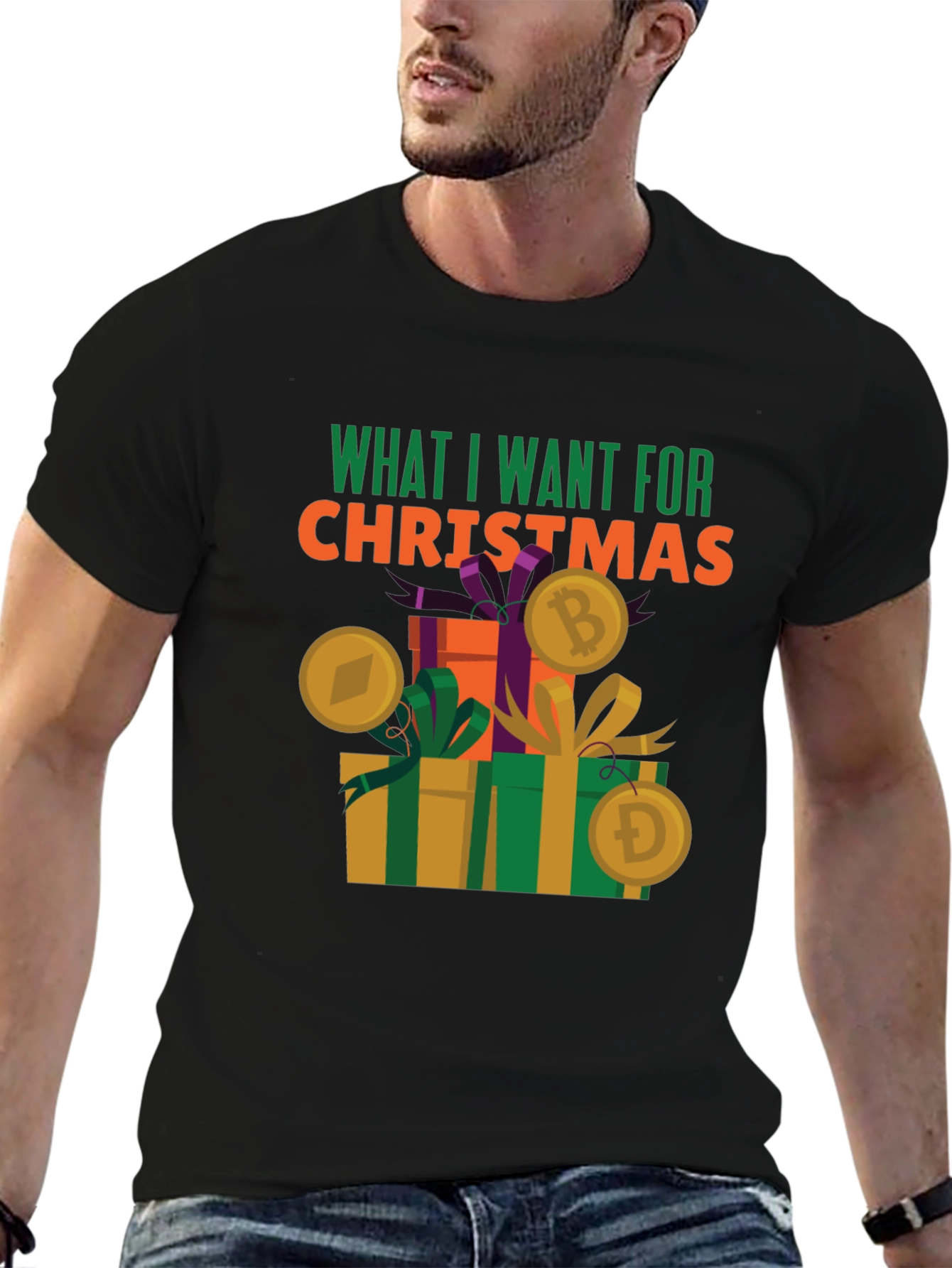 Crypto Christmas T-Shirt - Bitcoin Ethereum Dogecoin Design