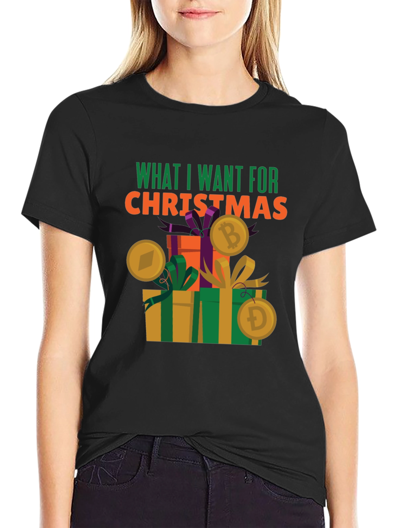 Crypto Christmas T-Shirt - Bitcoin Ethereum Dogecoin Design