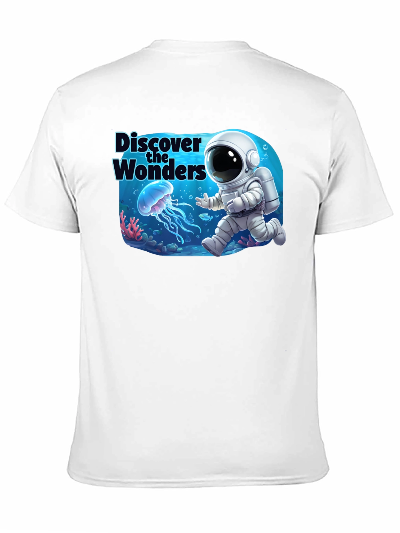 Discover the Wonders T-Shirt: Astronaut & Jellyfish Design
