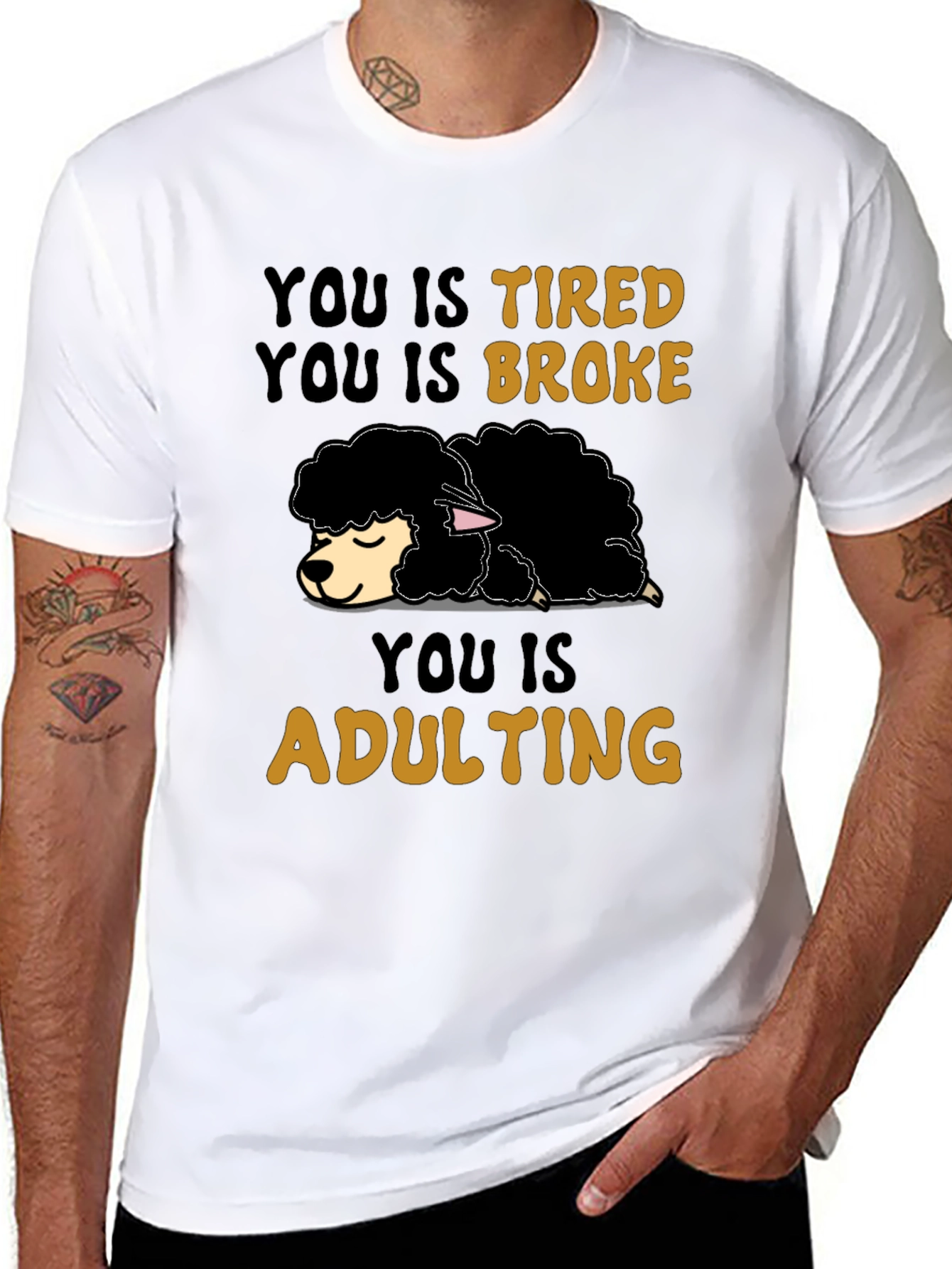 Tired Broke Adulting Sheep Graphic Tee