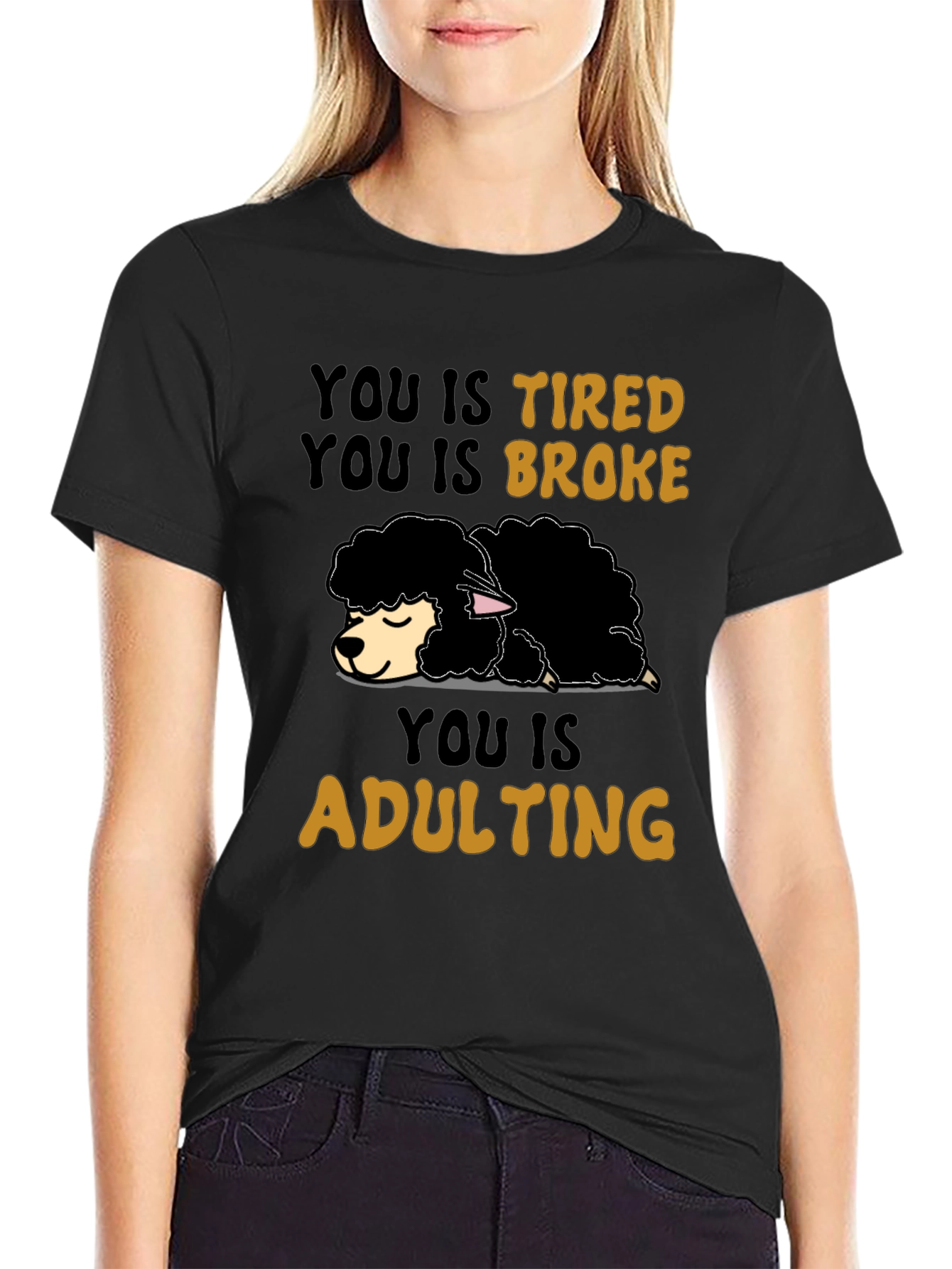 Tired Broke Adulting Sheep Graphic Tee