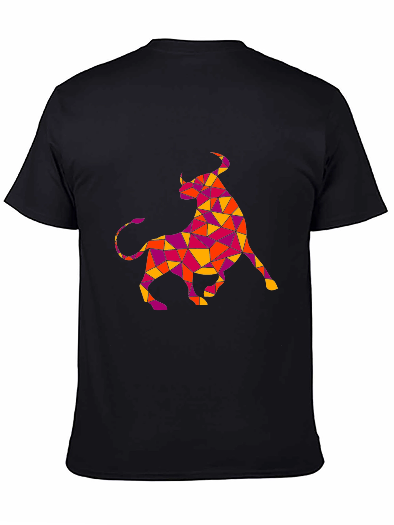 Geometric Bull Graphic Tee - Black Cotton T-Shirt