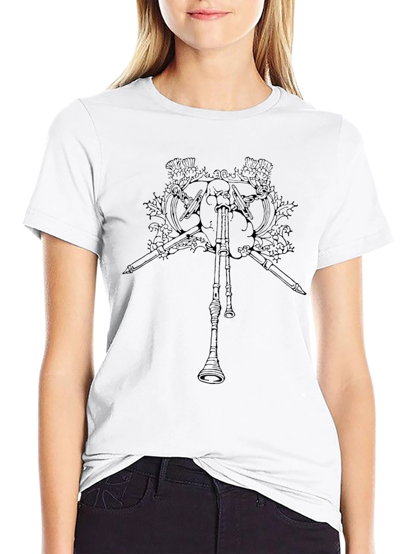 Black T-Shirt with Bagpipe Graphic