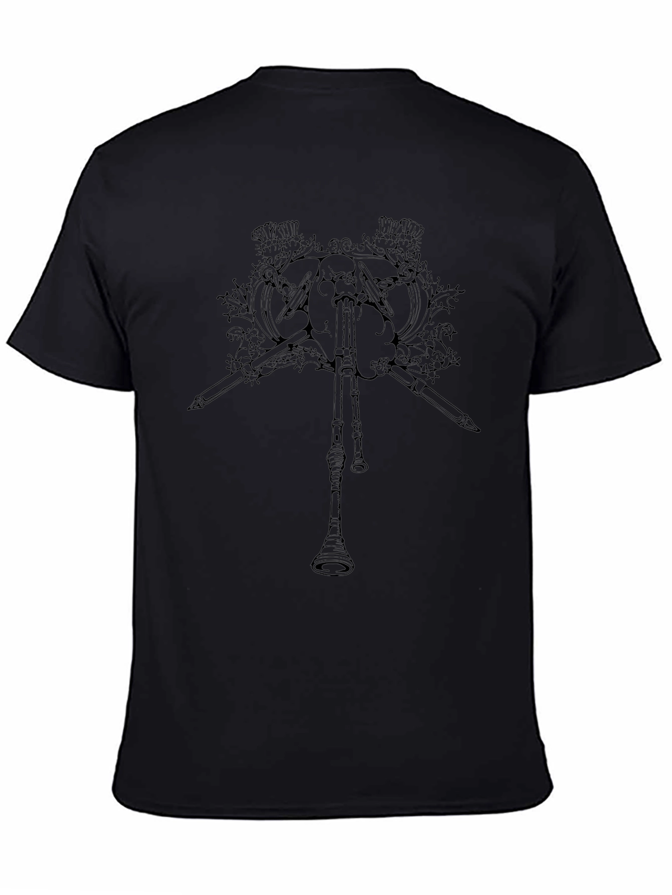 Black T-Shirt with Bagpipe Graphic