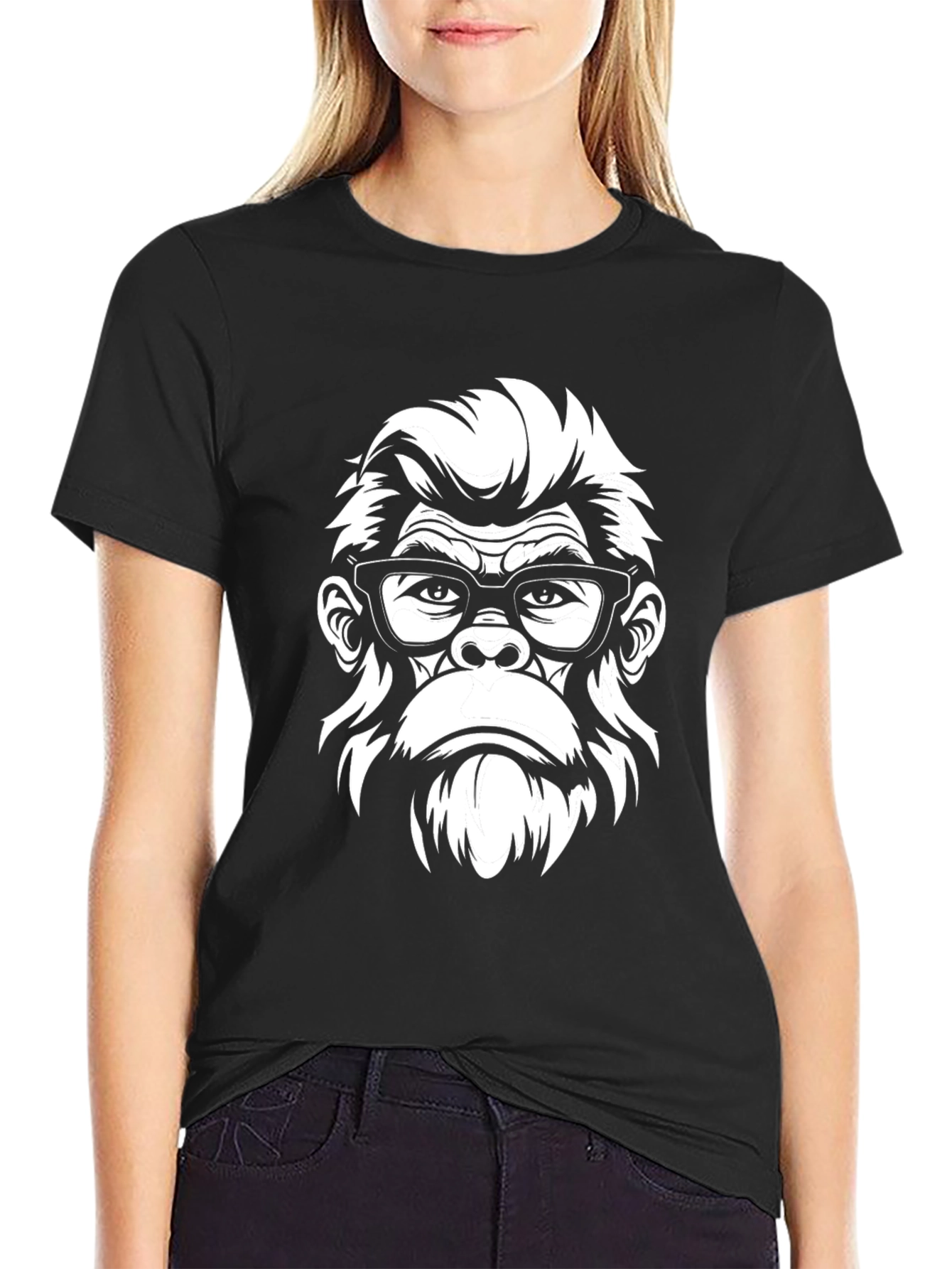 Cool Gorilla with Glasses Graphic T-Shirt - Black