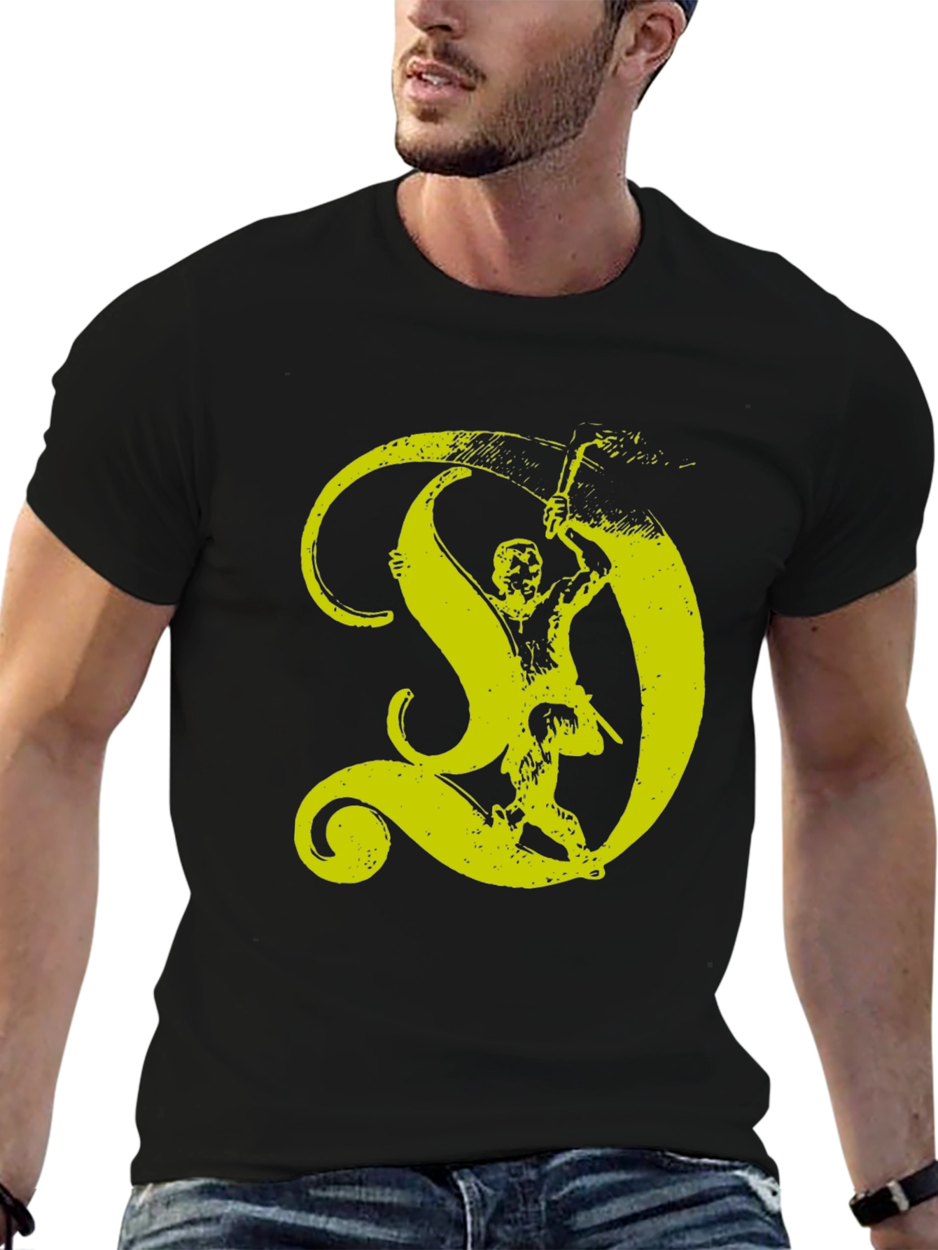 Black T-Shirt with Yellow Monkey Graphic