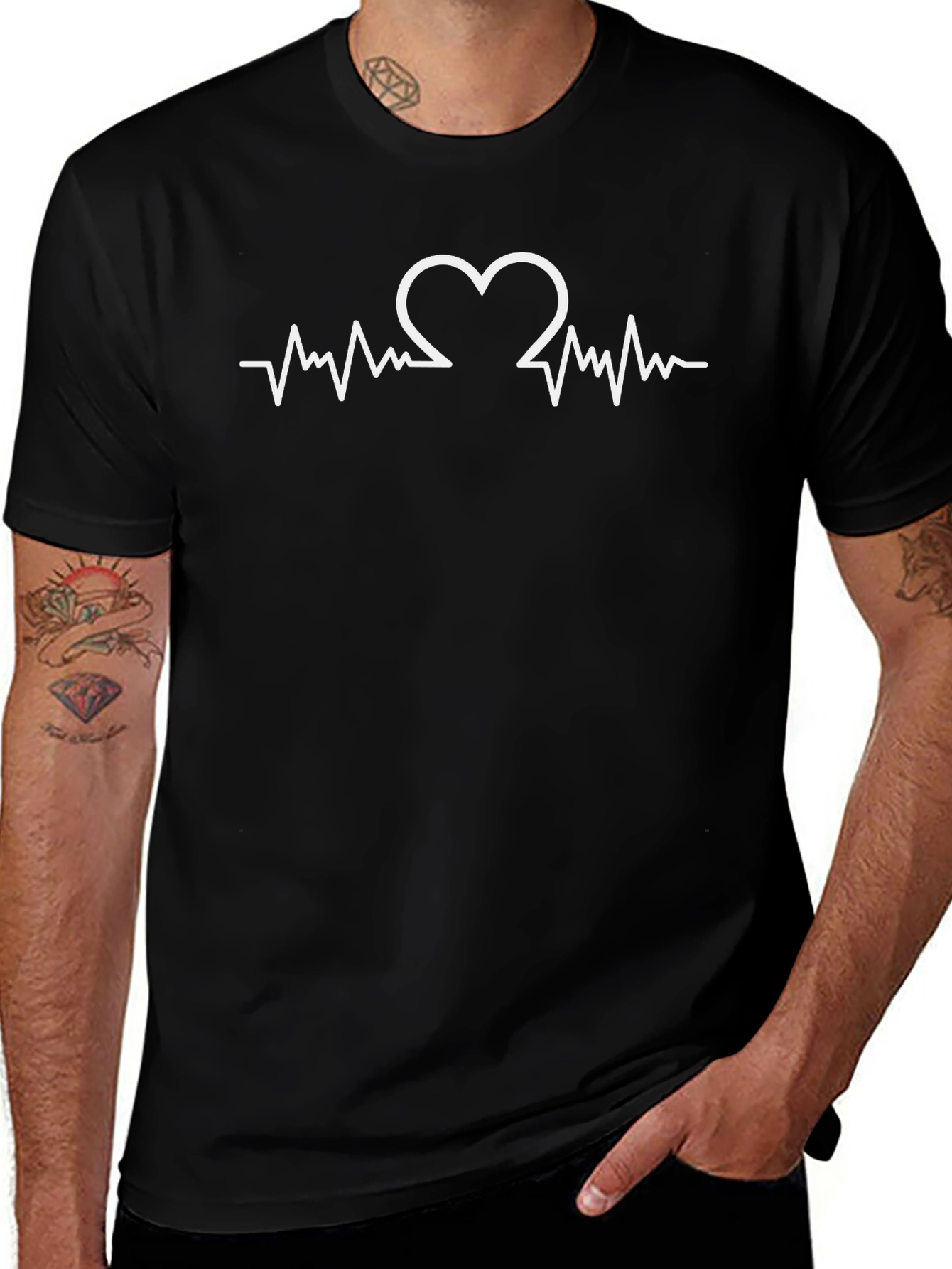Heartbeat Graphic Tee - Black Cotton T-Shirt