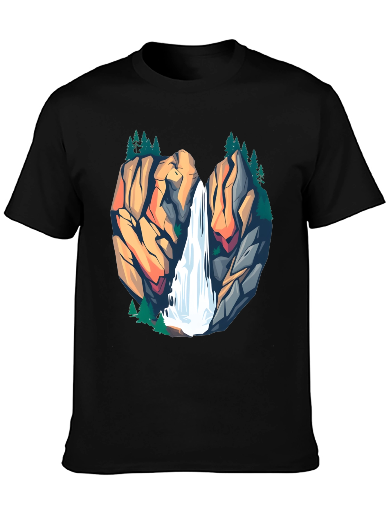 Waterfall Scene Graphic Tee - Nature Inspired Design