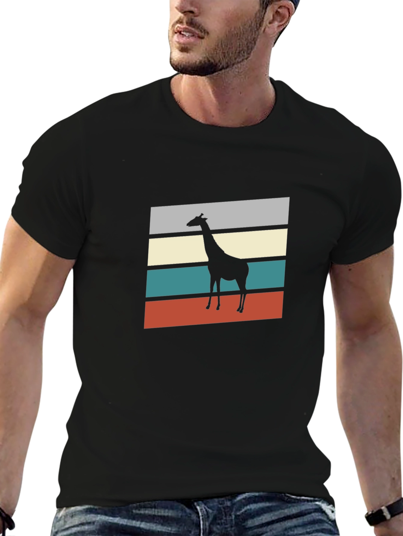 Retro Giraffe Silhouette Graphic Tee - Mens Black T-Shirt