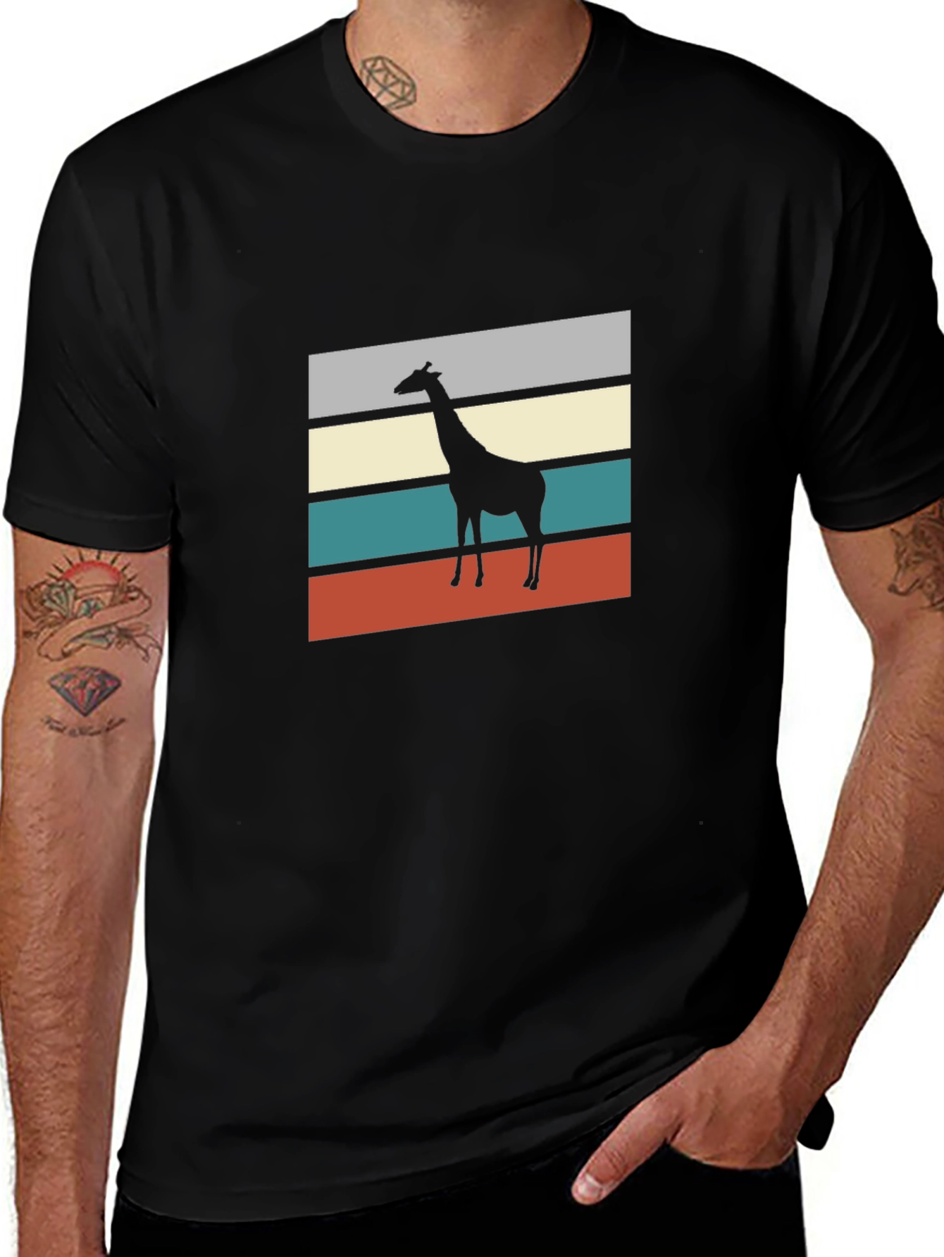 Retro Giraffe Silhouette Graphic Tee - Mens Black T-Shirt