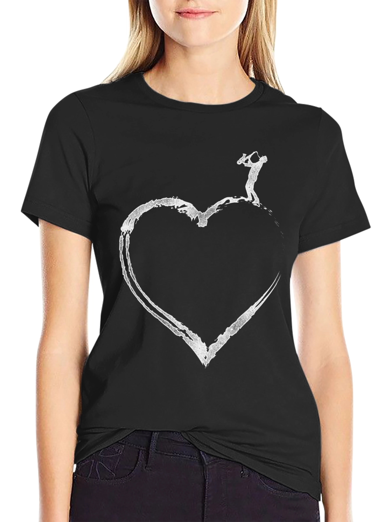 Heart Saxophone Player Graphic T-Shirt - Black