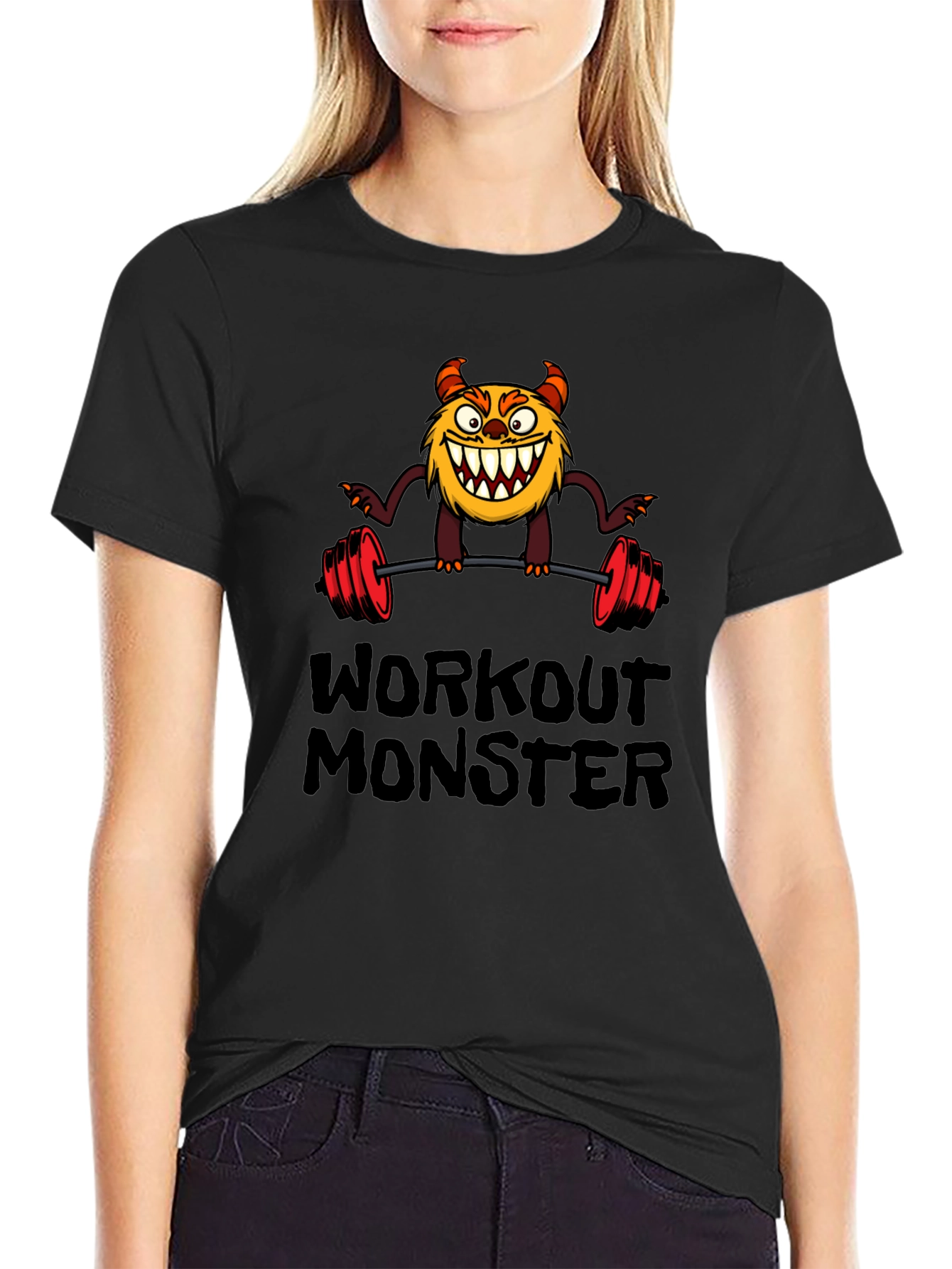 Workout Monster Graphic Tee - Black Cotton T-Shirt