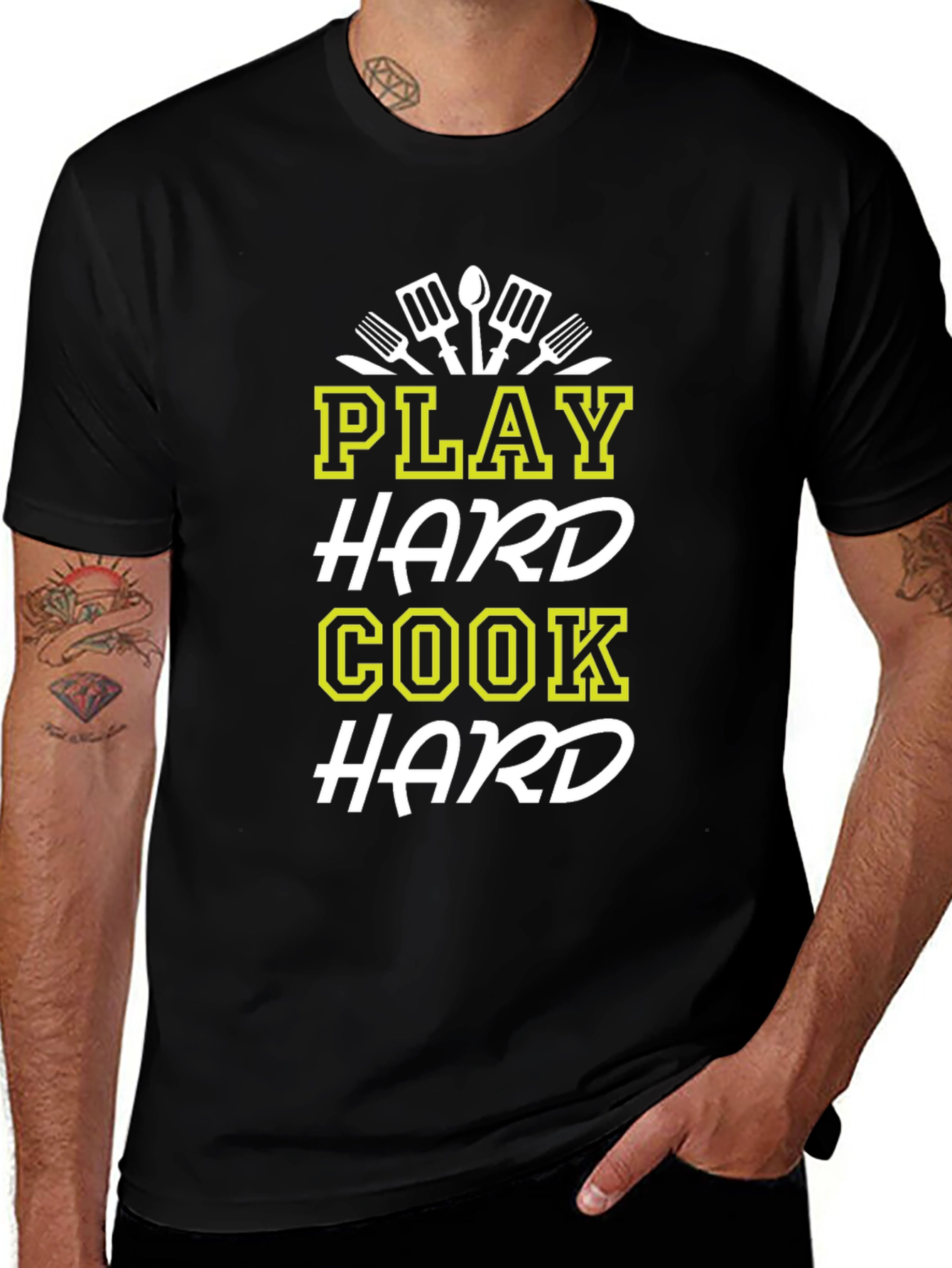 Play Hard Cook Hard Graphic T-Shirt - Black