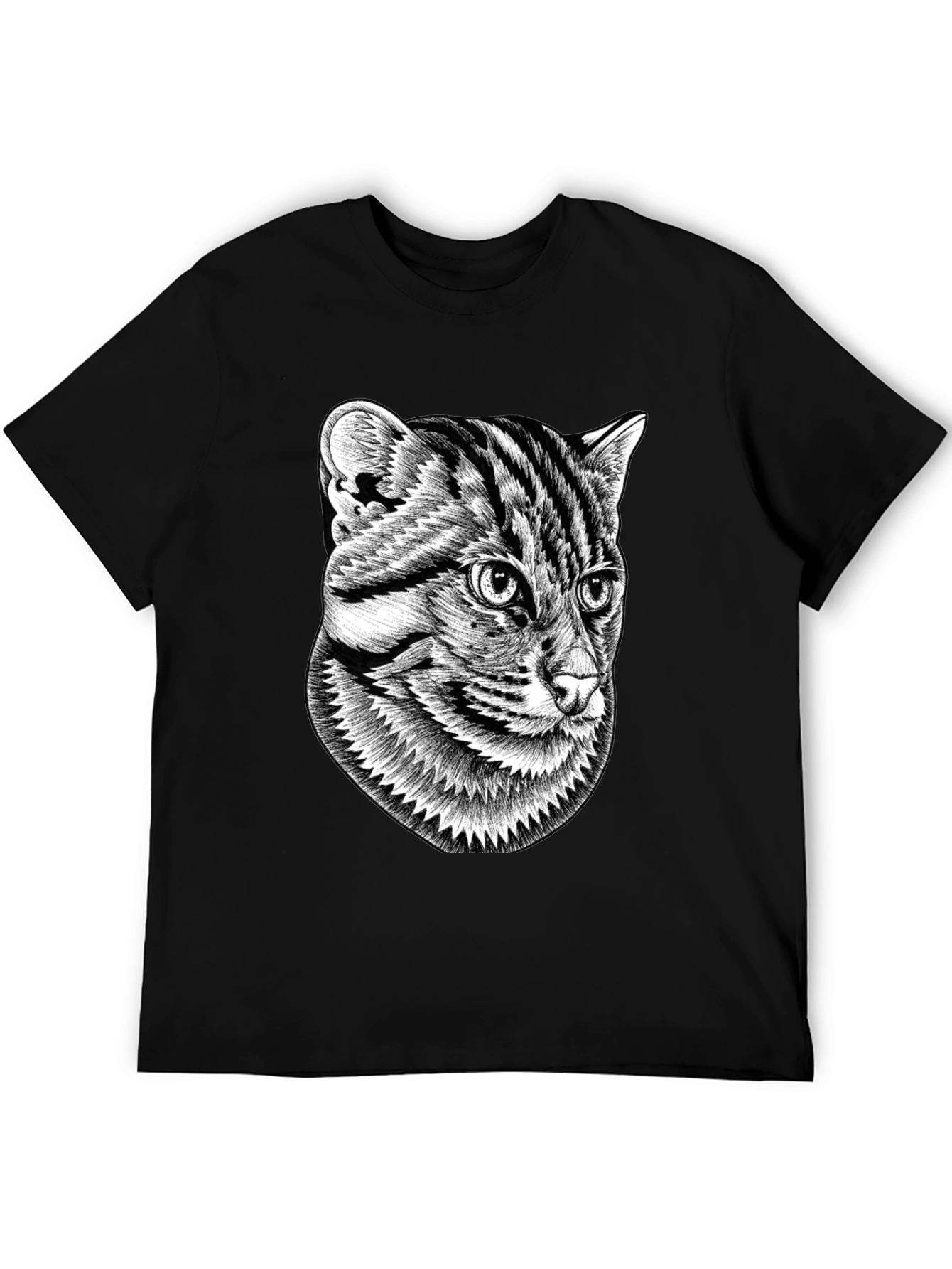 Graphic Black T-Shirt - Cat Illustration