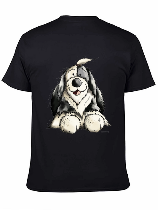 Cartoon Dog Graphic Tee - Black Cotton T-Shirt