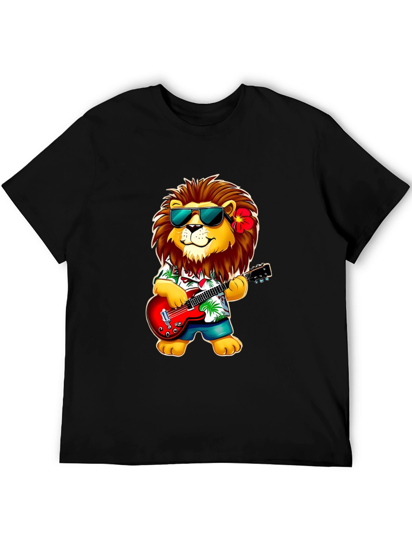 Lion Guitarist Graphic Tee - Cool Novelty Shirt