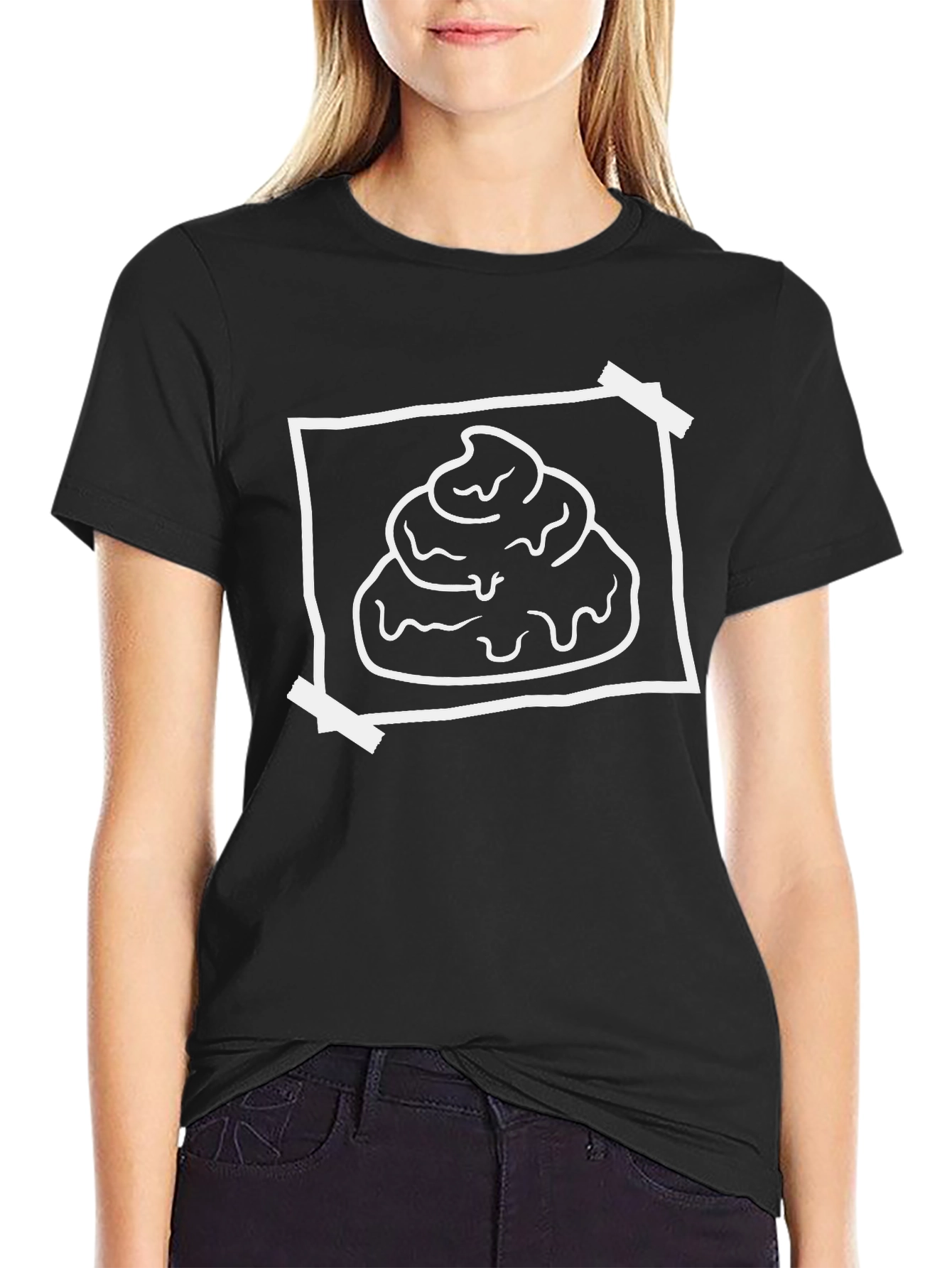 Humorous Poop Emoji Graphic Tee - Black Cotton