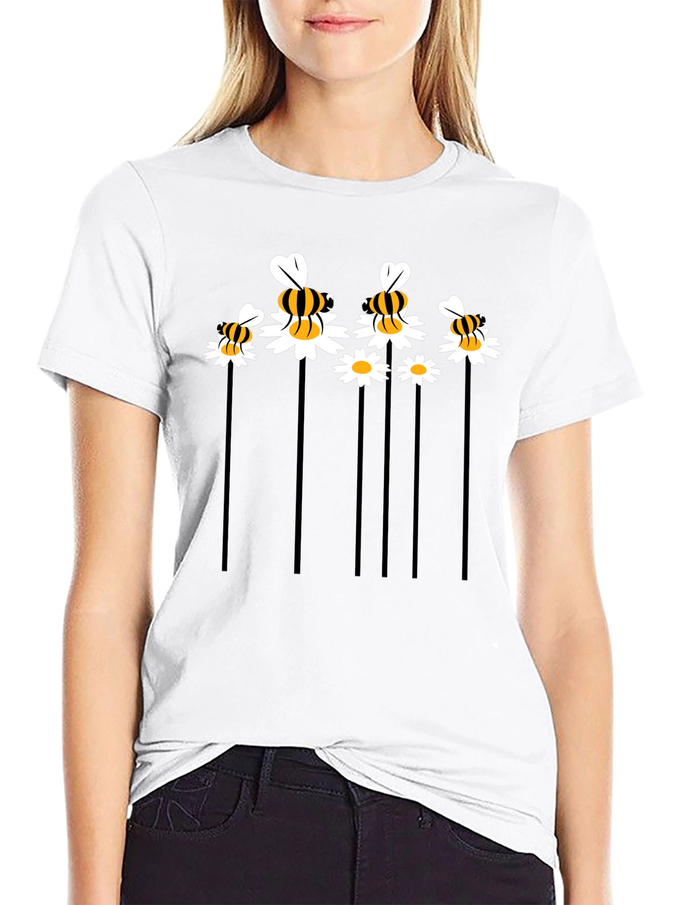 Bee & Daisy Graphic Tee - Black Cotton Blend