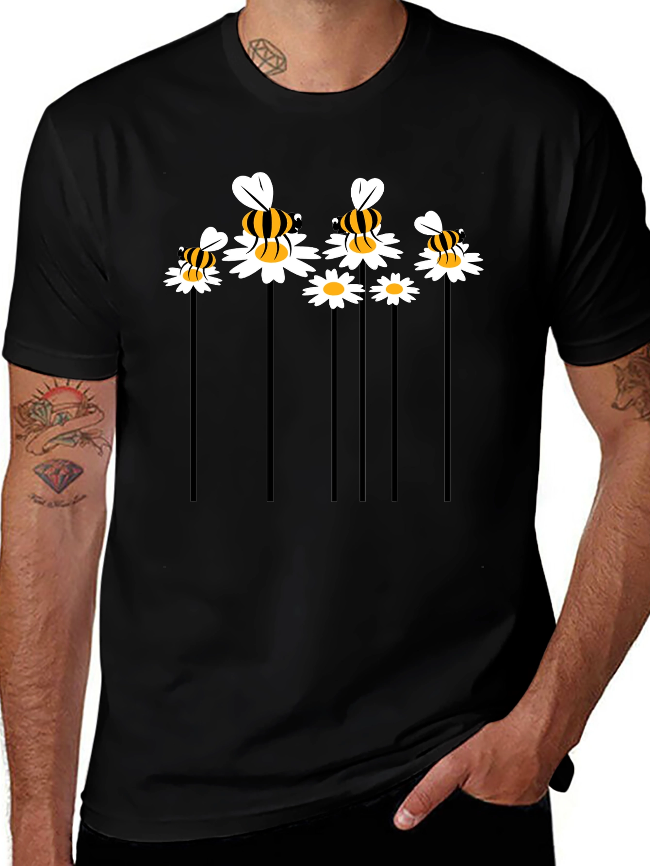 Bee & Daisy Graphic Tee - Black Cotton Blend