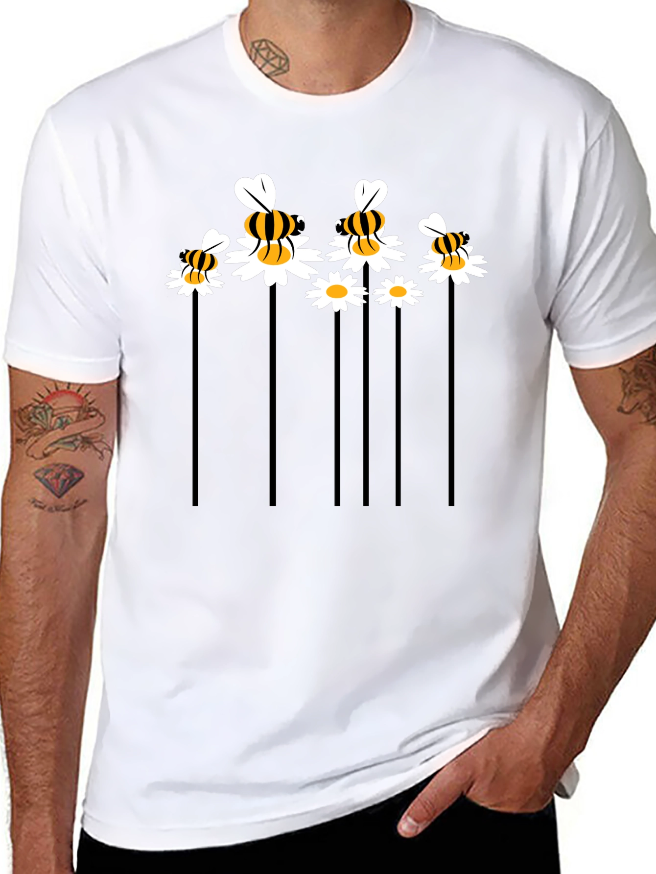 Bee & Daisy Graphic Tee - Black Cotton Blend