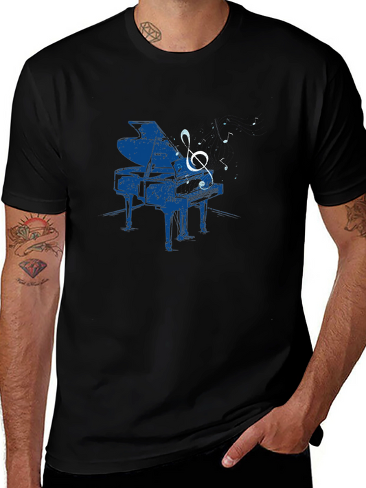 Piano Music Graphic Tee - Black Cotton T-Shirt