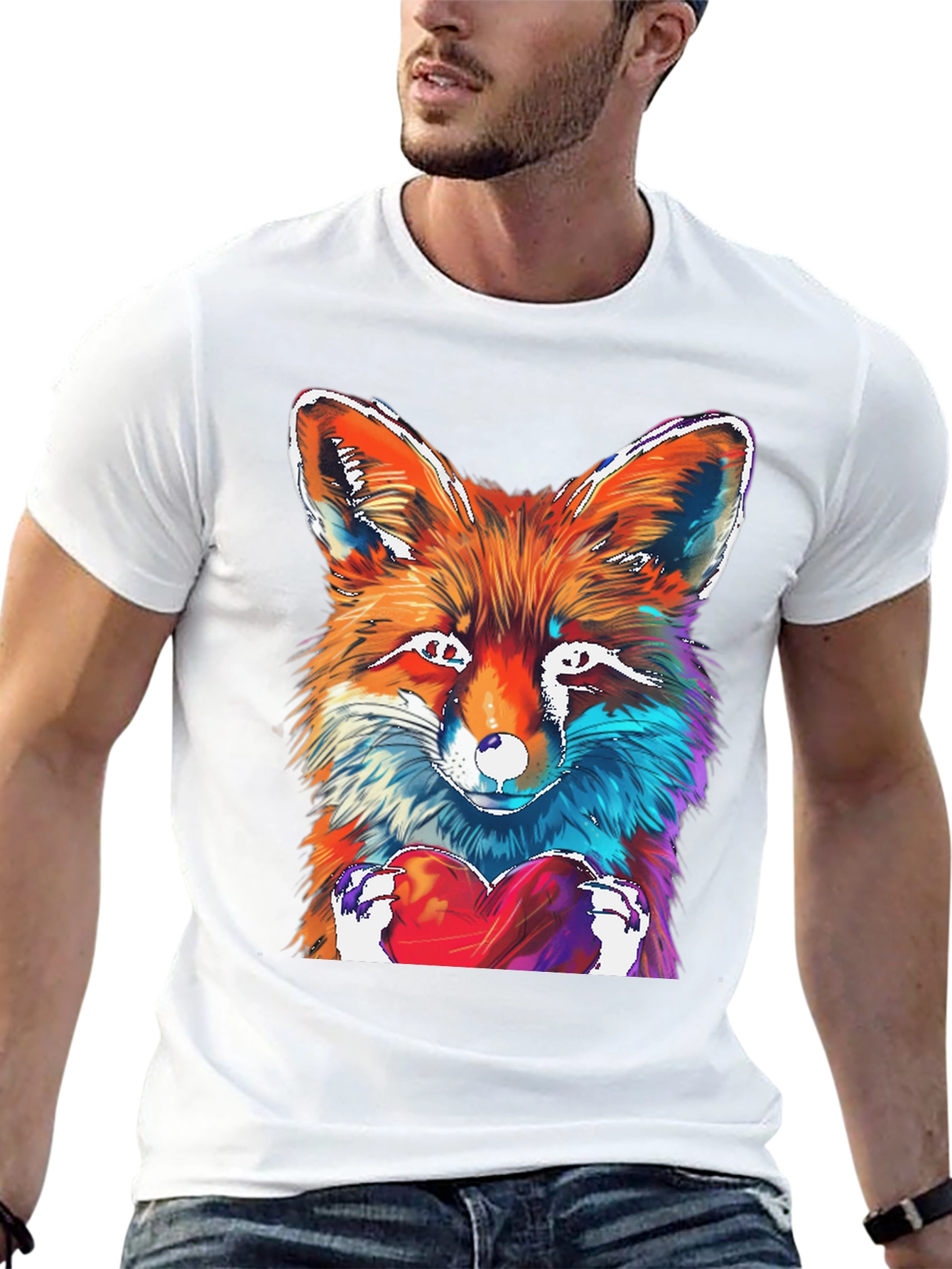 Fox Heart Graphic Tee - Unique Artistic Design