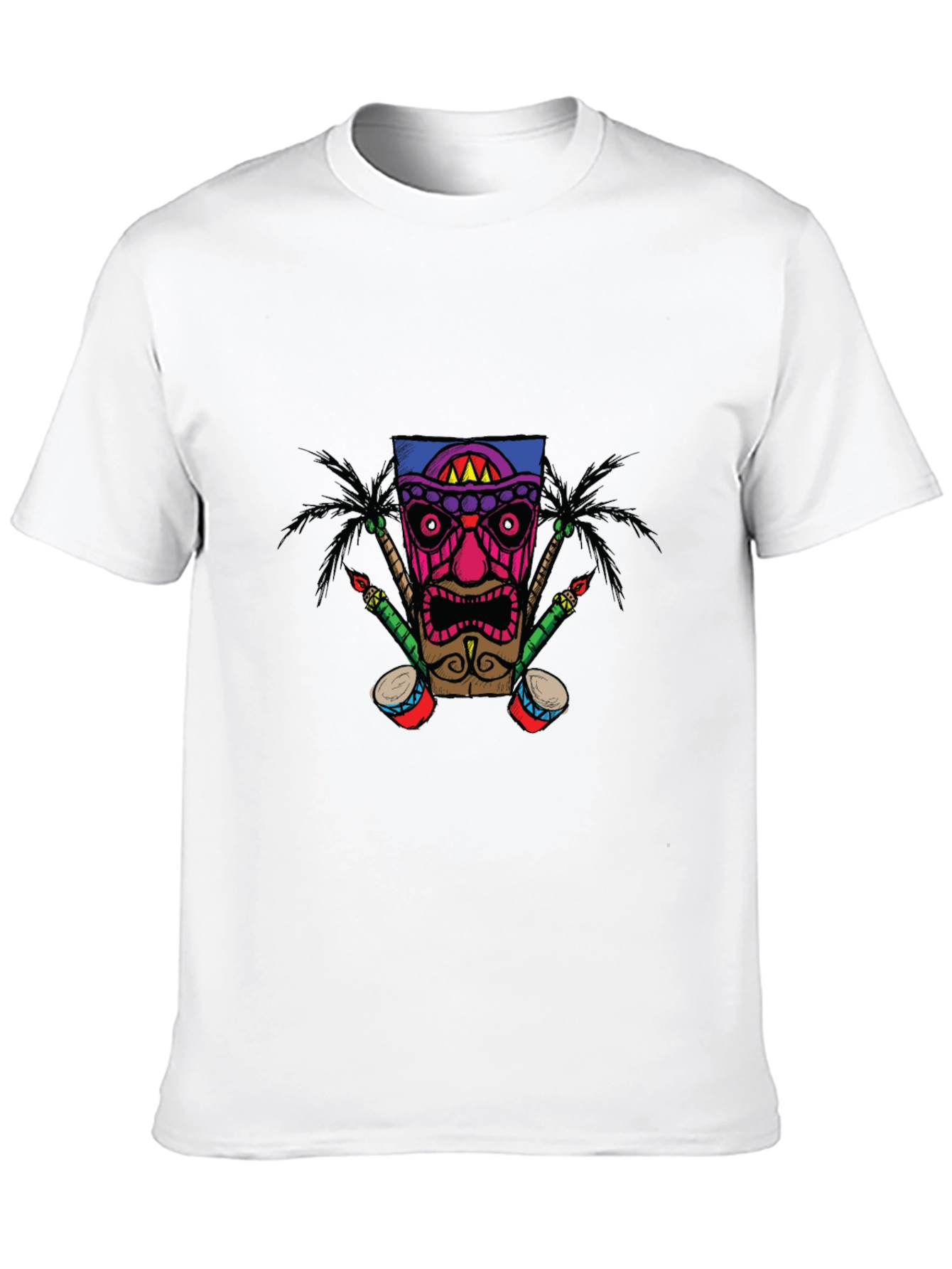 Tiki Mask Graphic Print Black T-Shirt