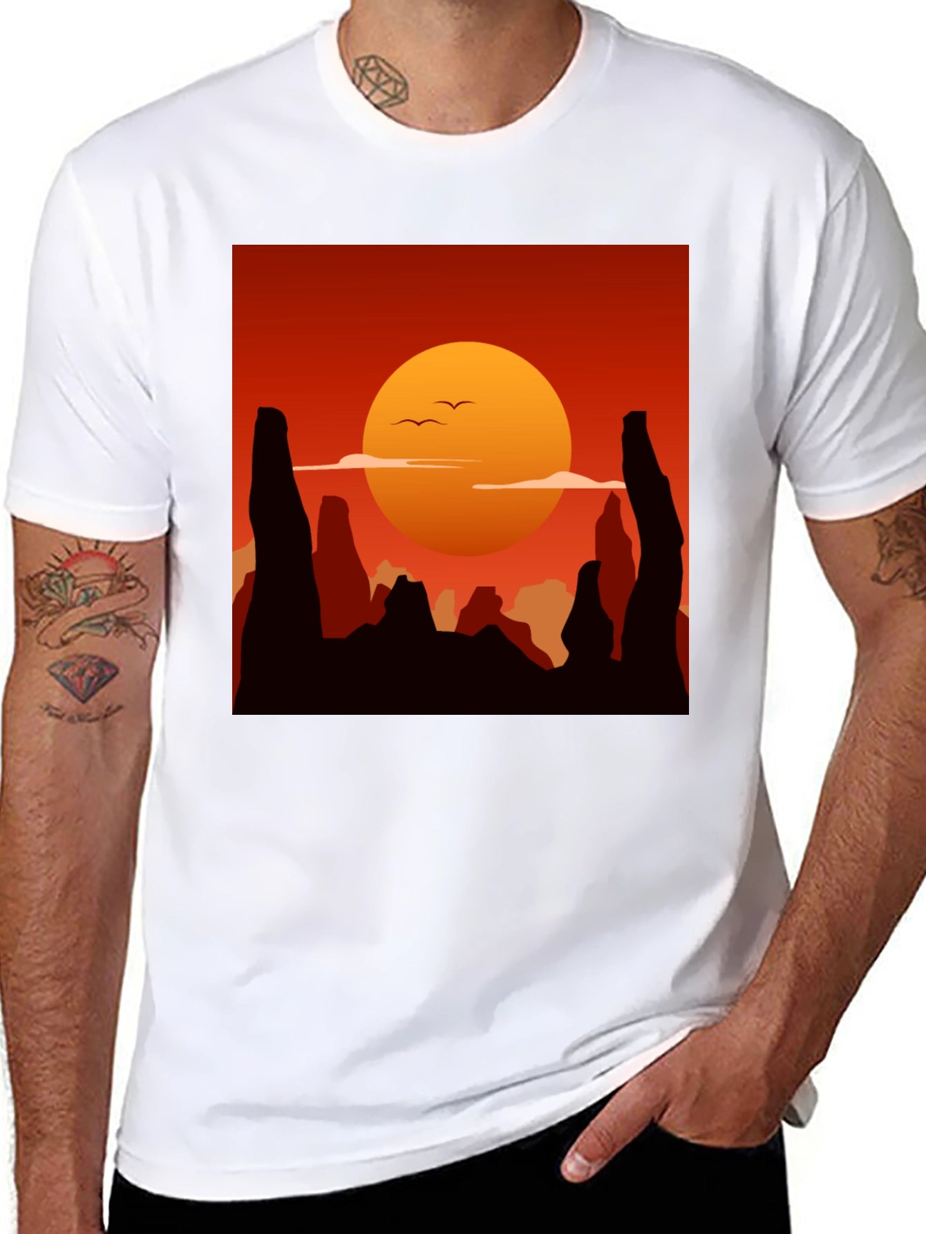 Sunset Desert Graphic Tee - Stylish Black Cotton T-Shirt