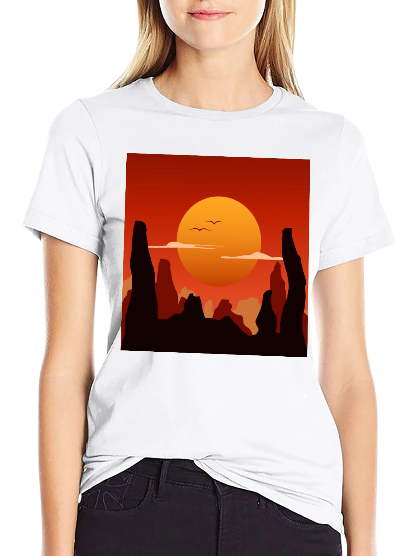 Sunset Desert Graphic Tee - Stylish Black Cotton T-Shirt
