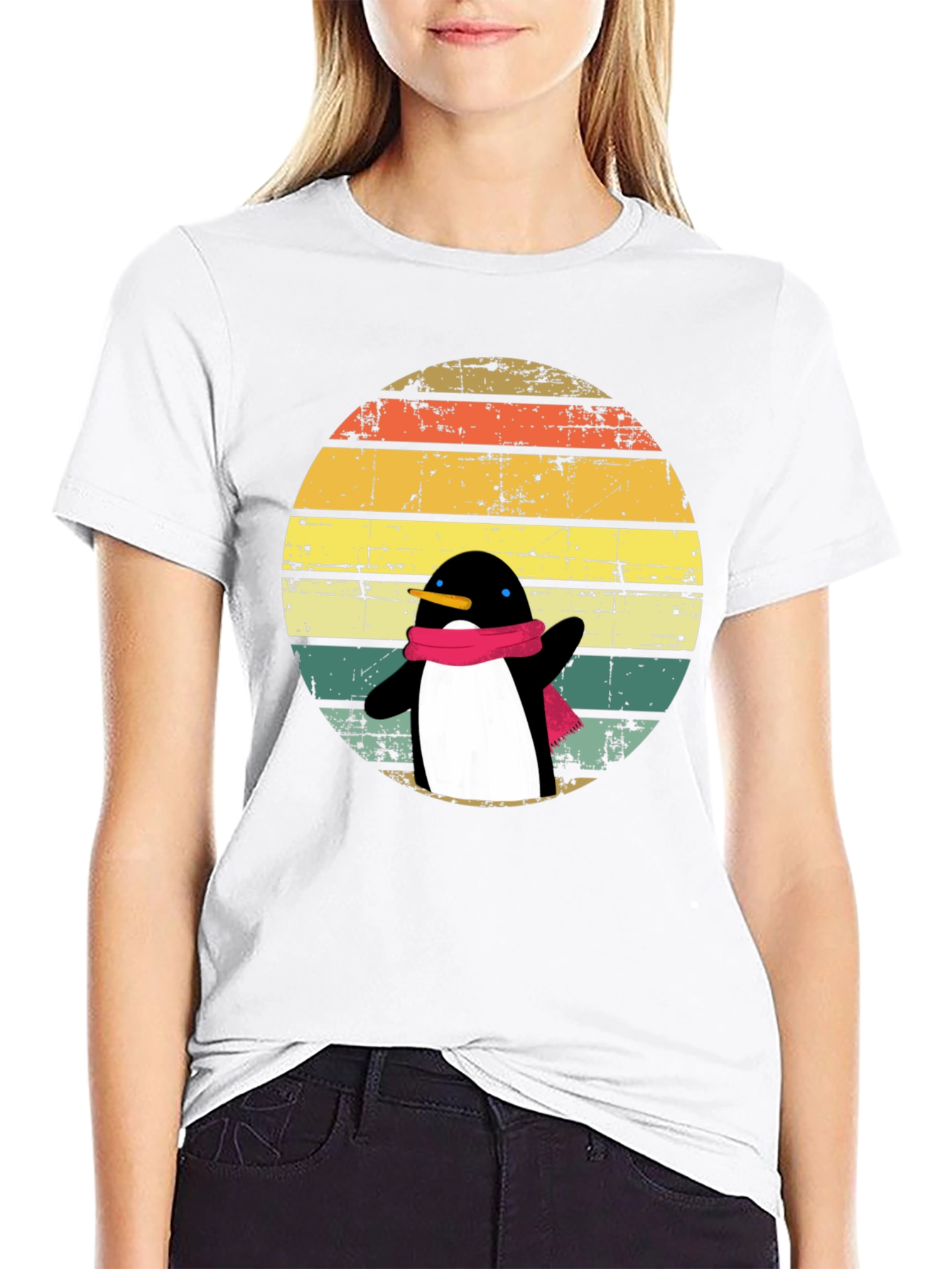 Penguin Dab T-Shirt: Retro Sunset Design