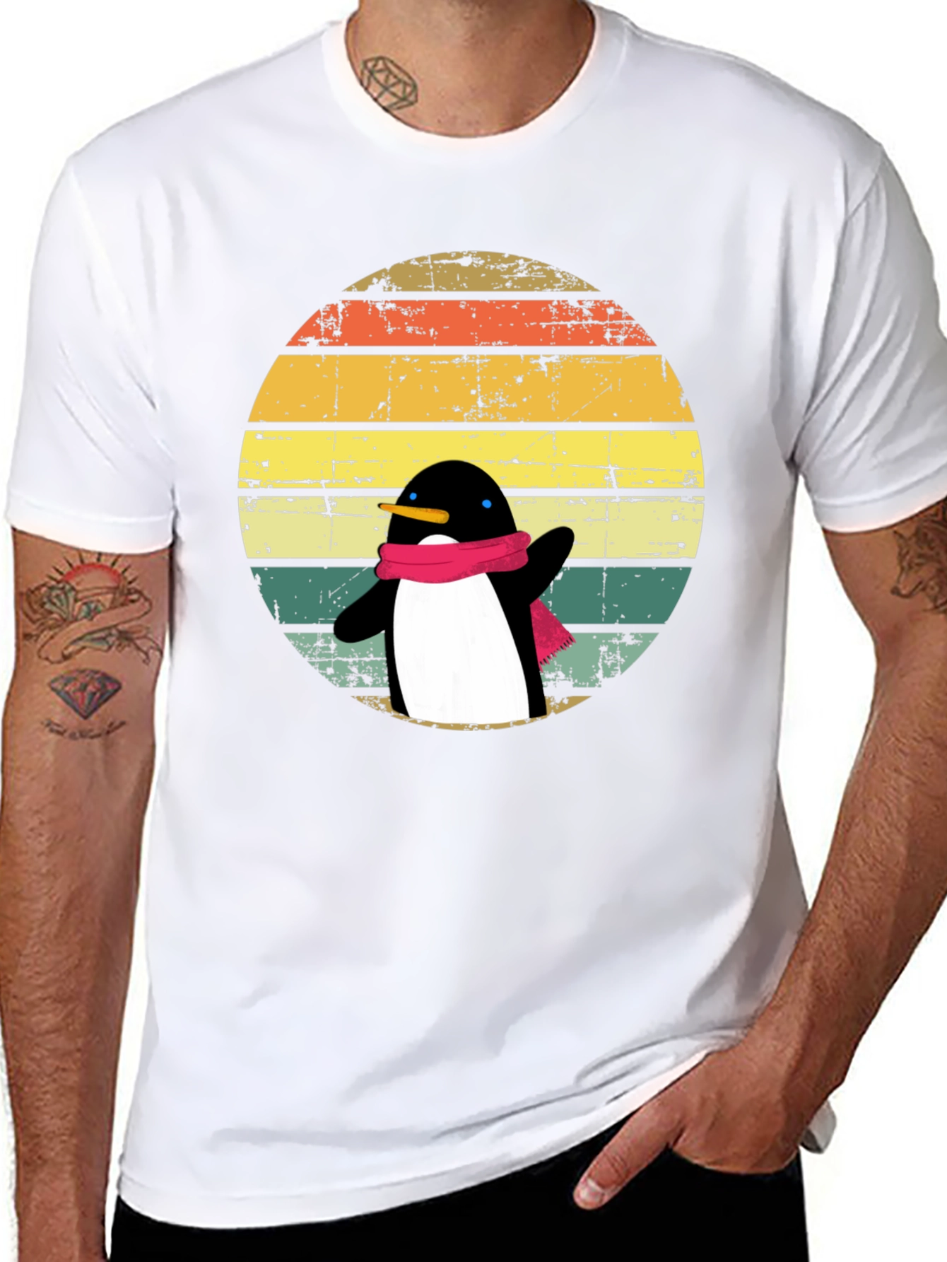 Penguin Dab T-Shirt: Retro Sunset Design