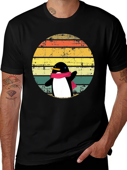 Penguin Dab T-Shirt: Retro Sunset Design