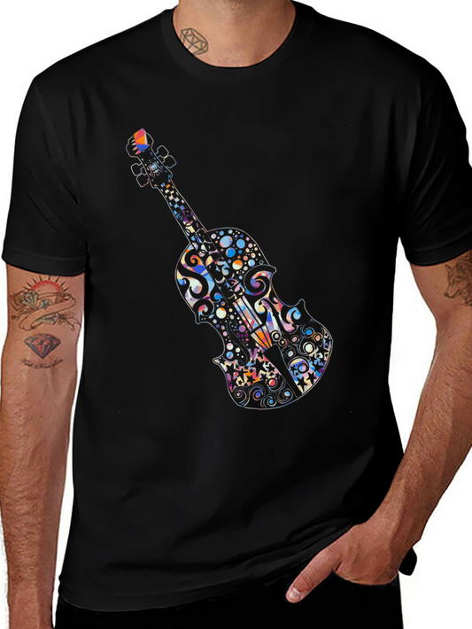Musical Violin Graphic Tee - Black Cotton T-Shirt