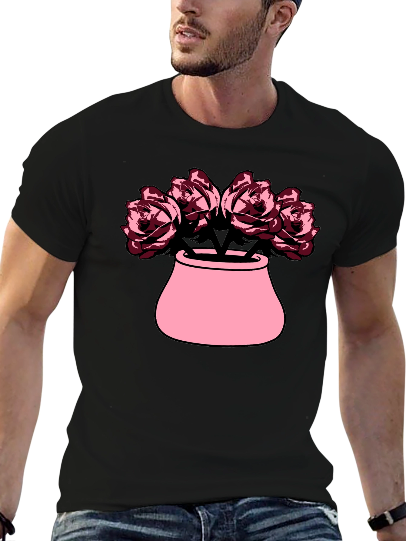 Floral Vase Graphic Tee - Black