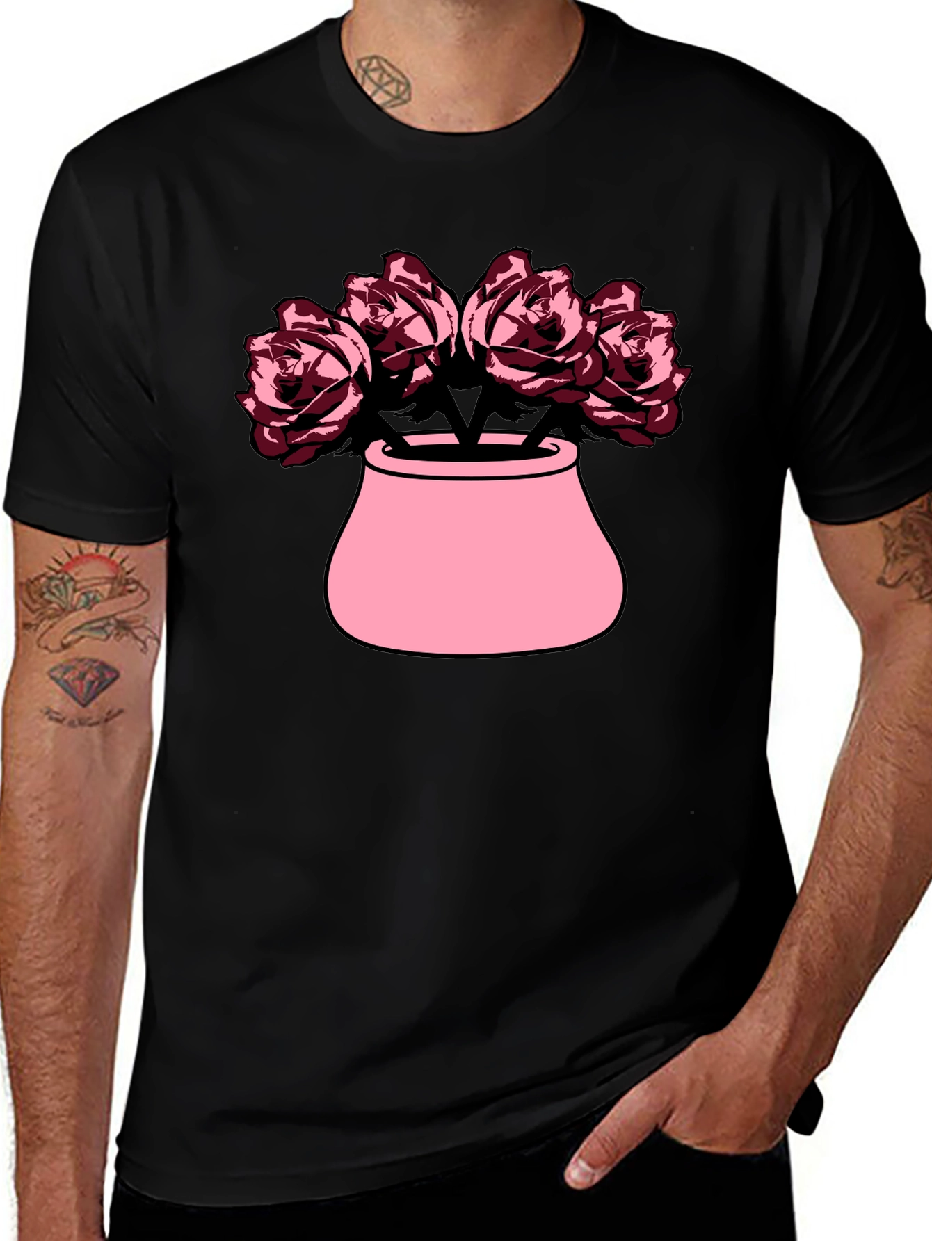 Floral Vase Graphic Tee - Black