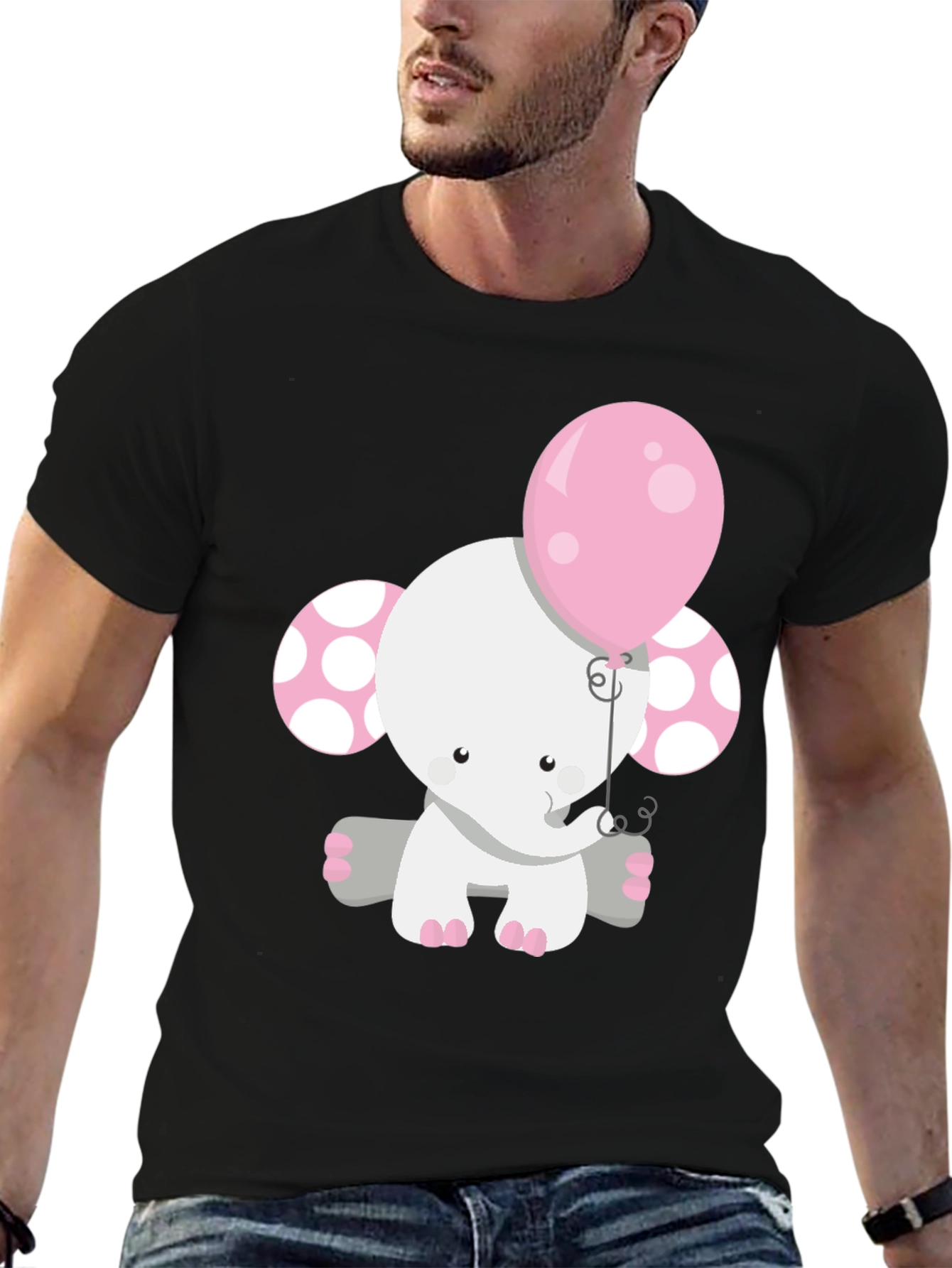 Cute Elephant Holding Balloon Graphic Tee