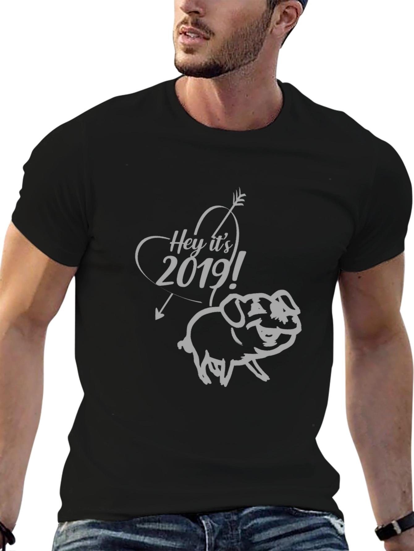 2019 Pig Year Arrow Graphic Black T-Shirt